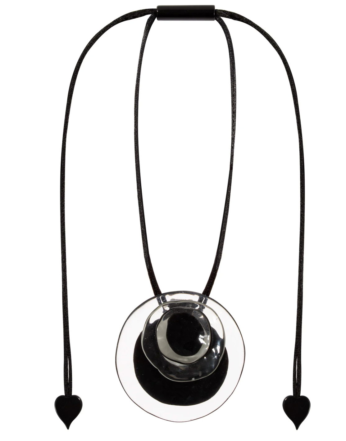 Winter Black with White Flora Pendant with Adjustable Cord Necklace
