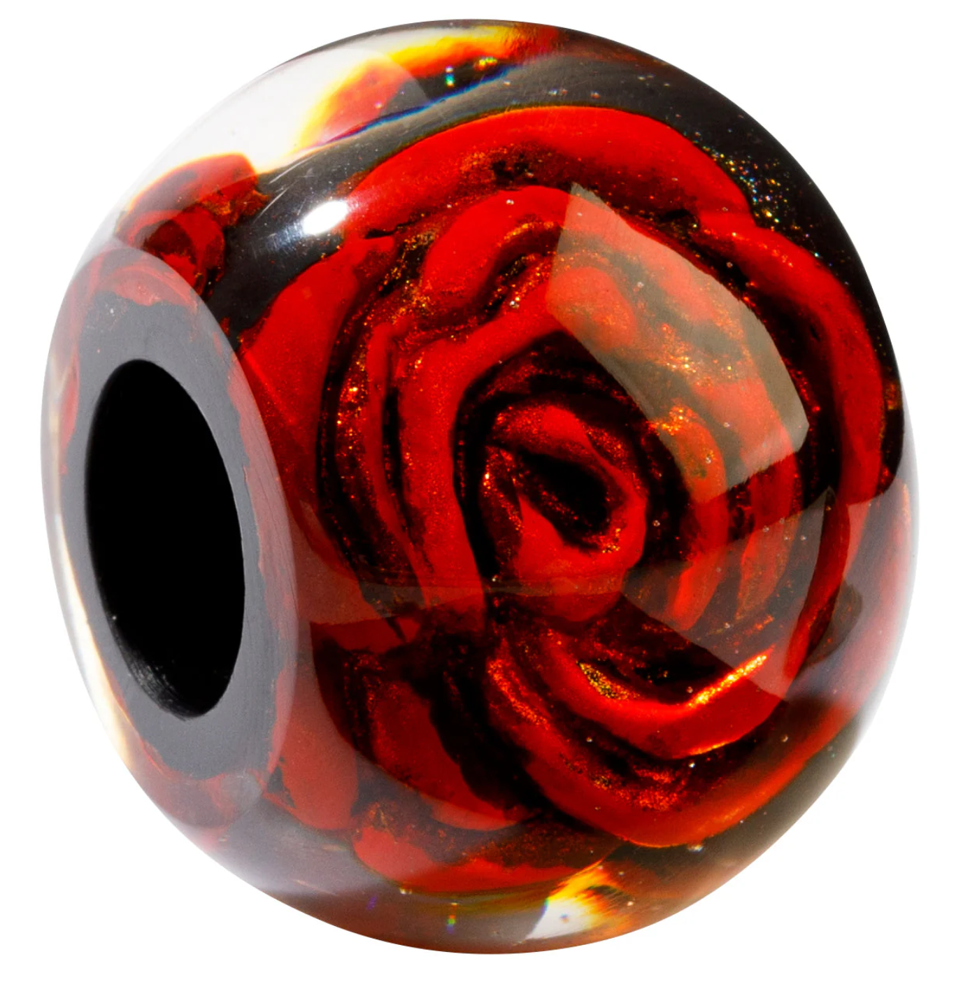 Red Rose Glitz Bliss Bead by Zsiska – Handmade ethical Bead from sariKNOTsari using upcycled silk. Designed in Canada for travel and slow fashion, loved from Toronto to LA to Sydney.