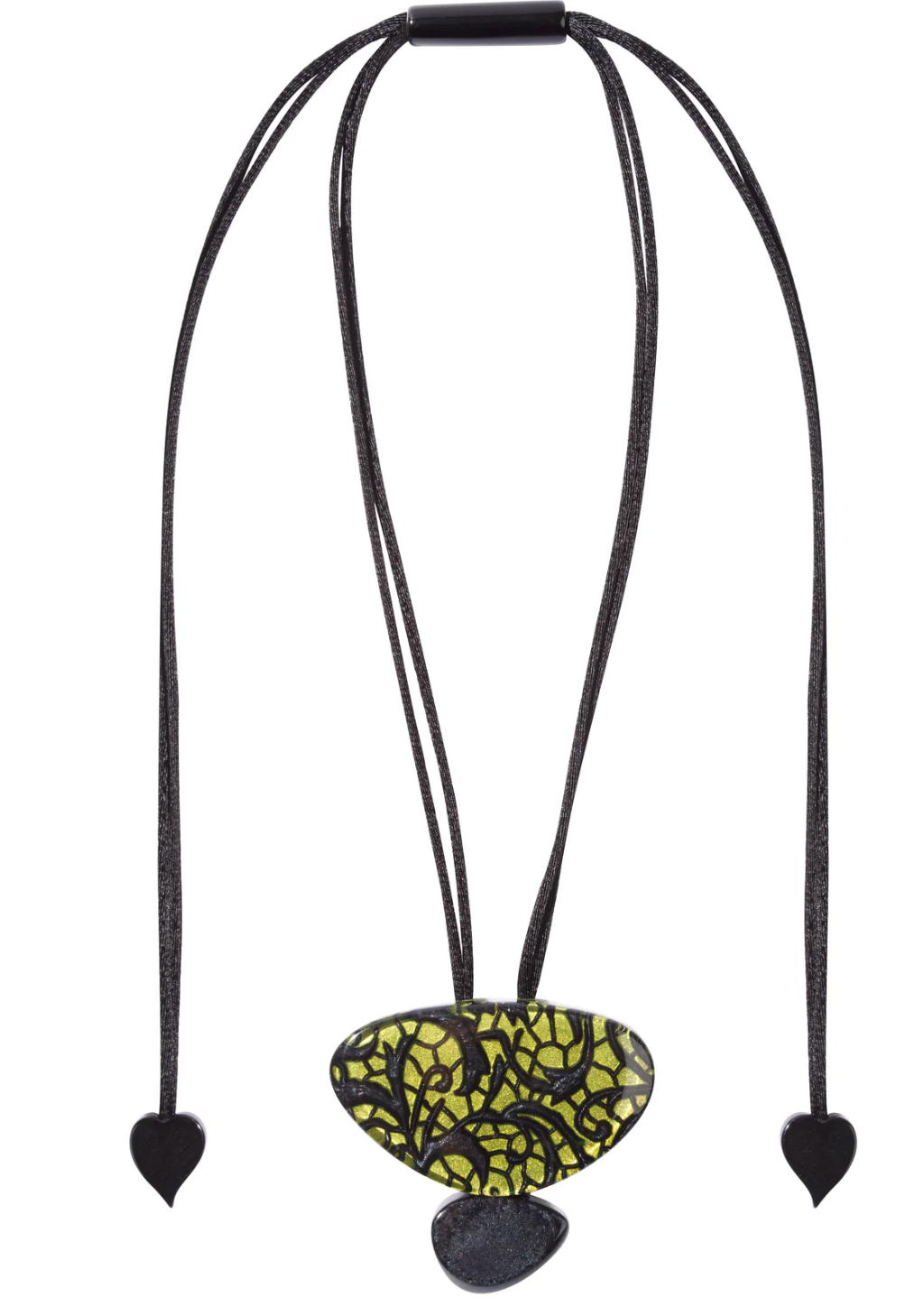 Winter Moss Green Peace 2 Bead Pendant with Adjustable Cord Necklace