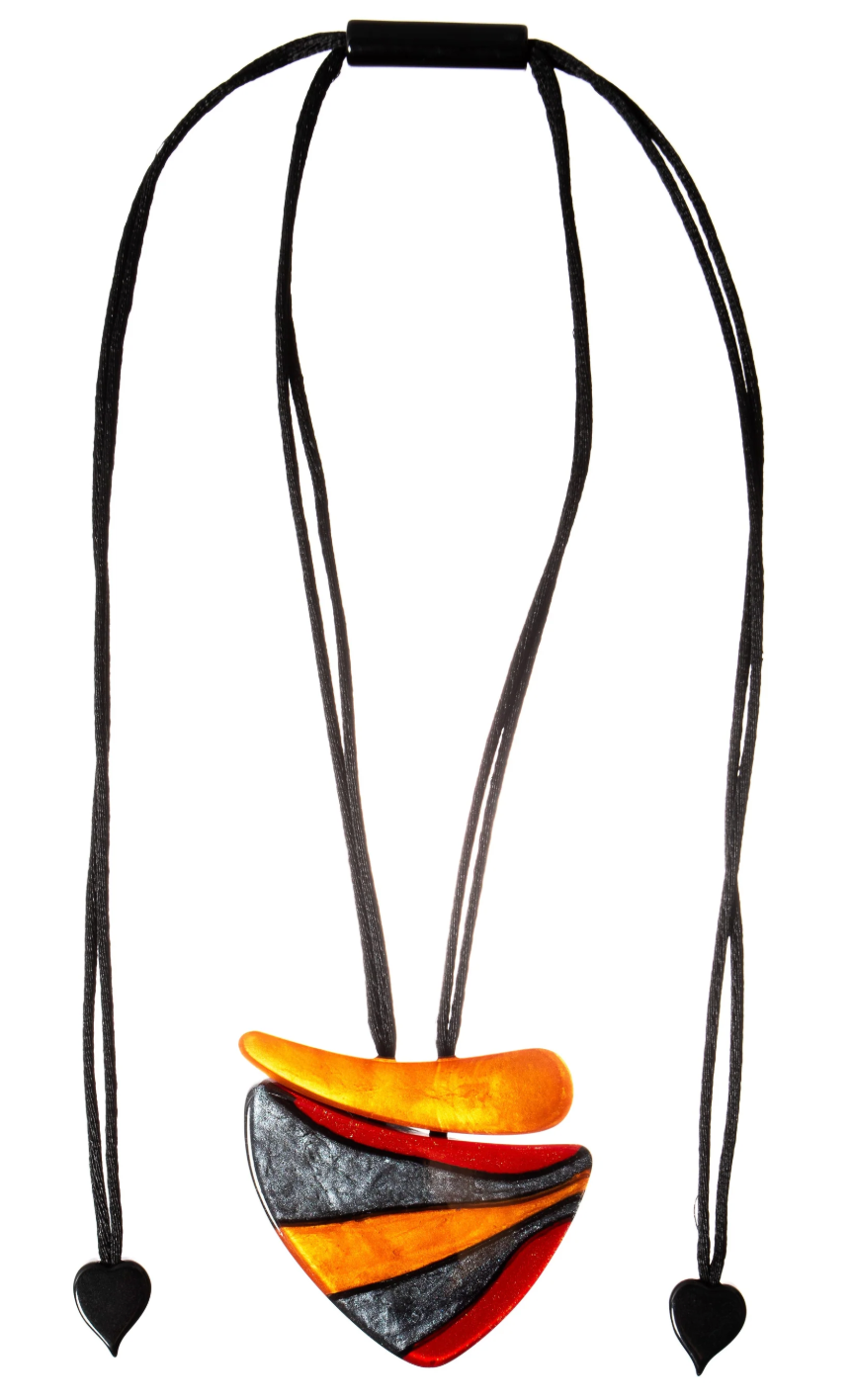 Red and Orange Sirocco 2 Bead Pendent with Adjustable Cord Necklace