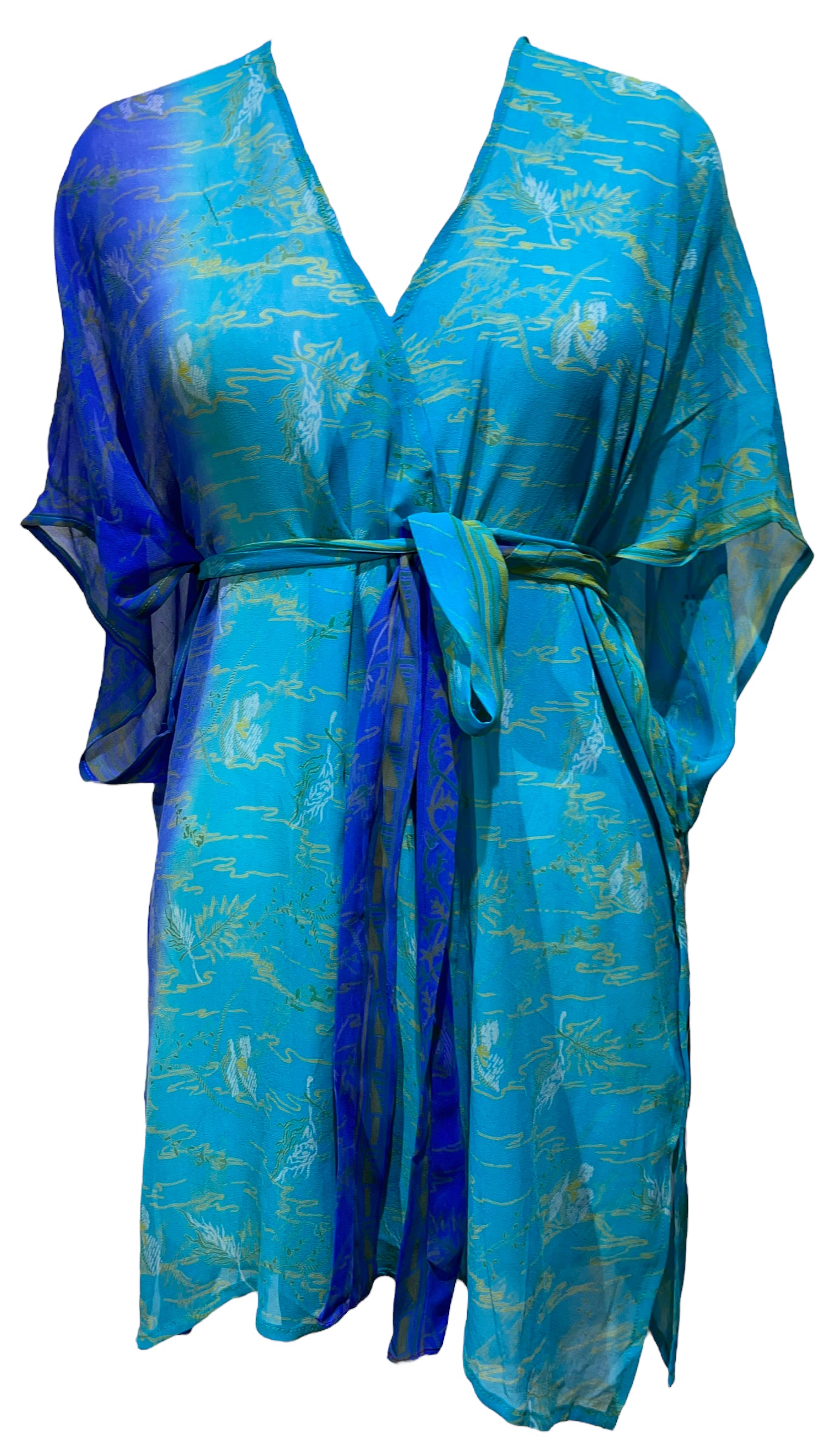 PRG3572 Sheer Avatar Pure Silk Kimono-Sleeved Jacket with Belt