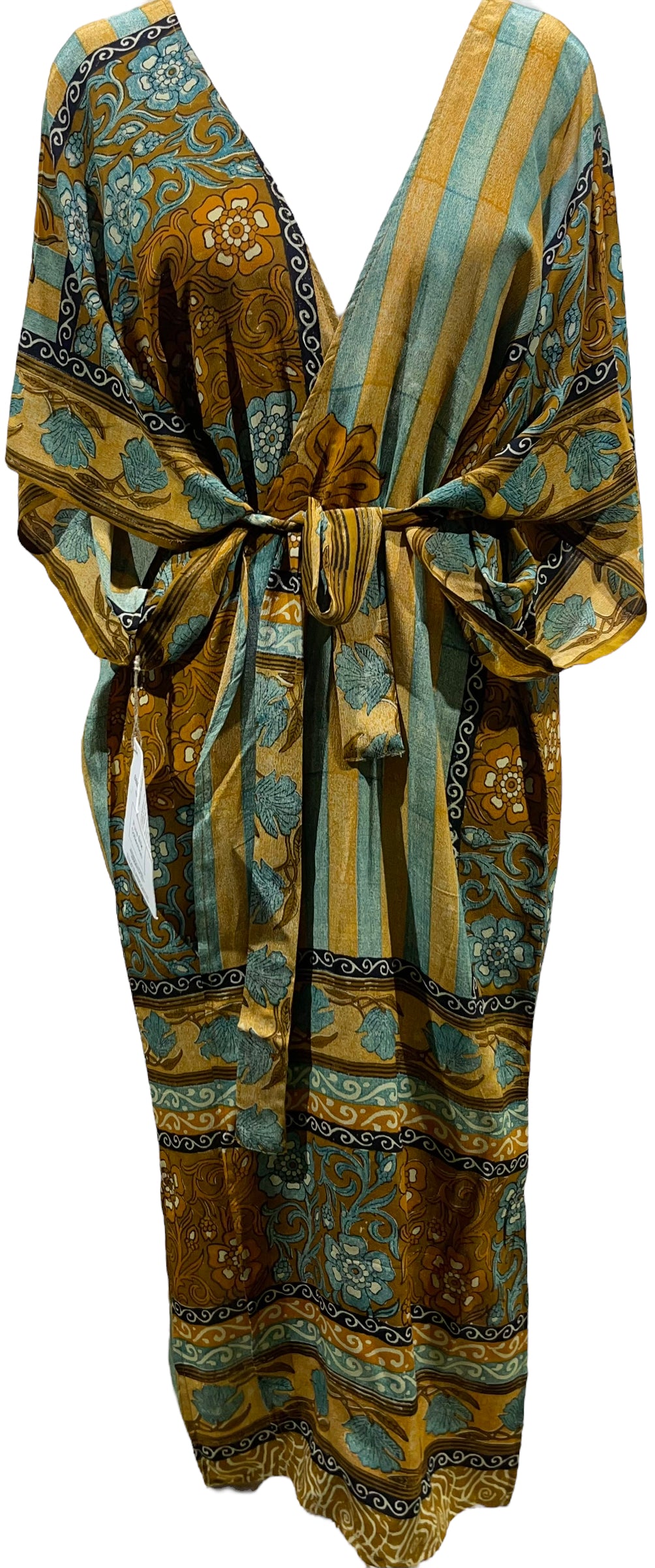 PRC5593  Avatar Long Pure Silk Kimono Sleeved Duster with Belt