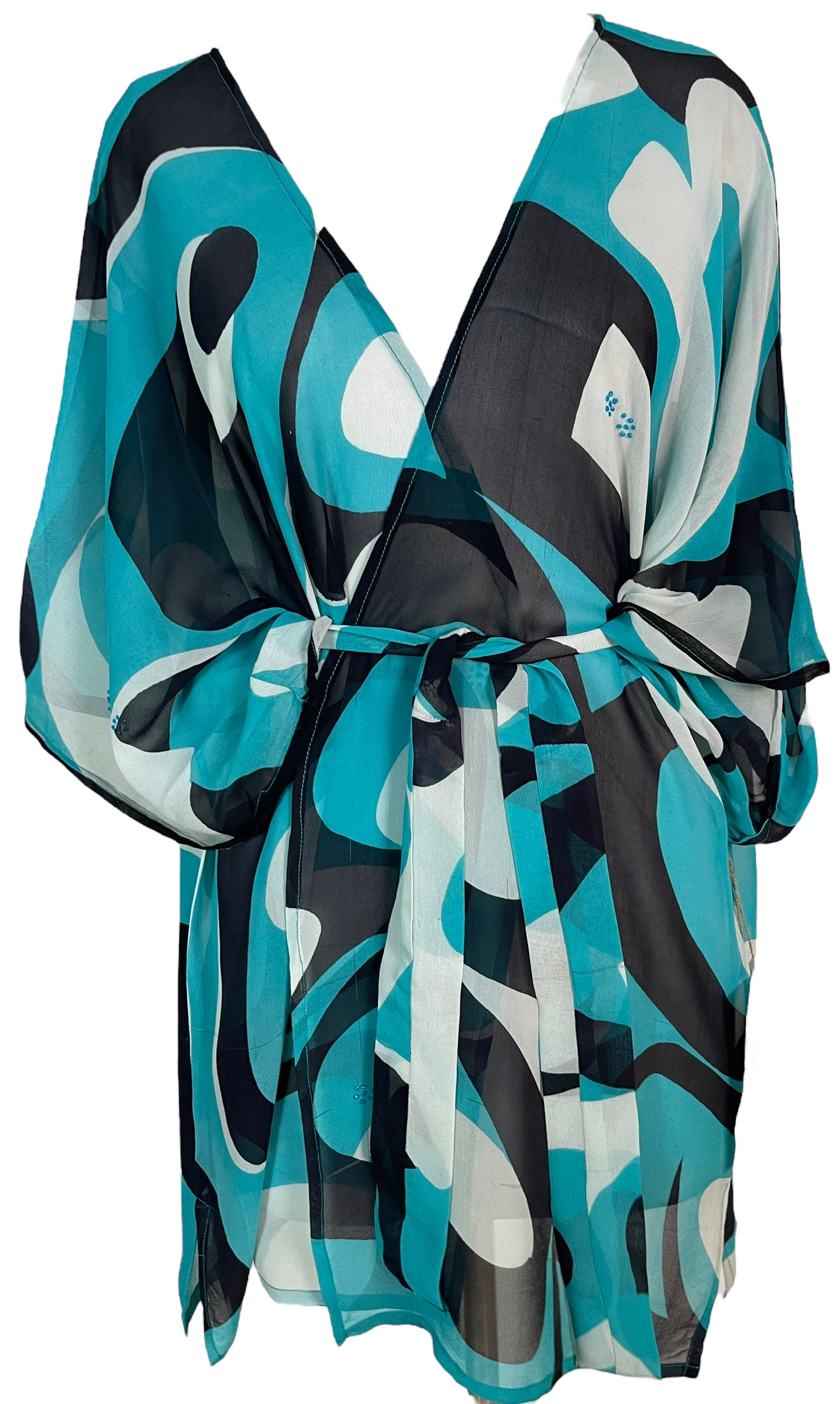 PRG5401 Sheer Wabi Sabi Pure Silk Kimono-Sleeved Jacket with Belt