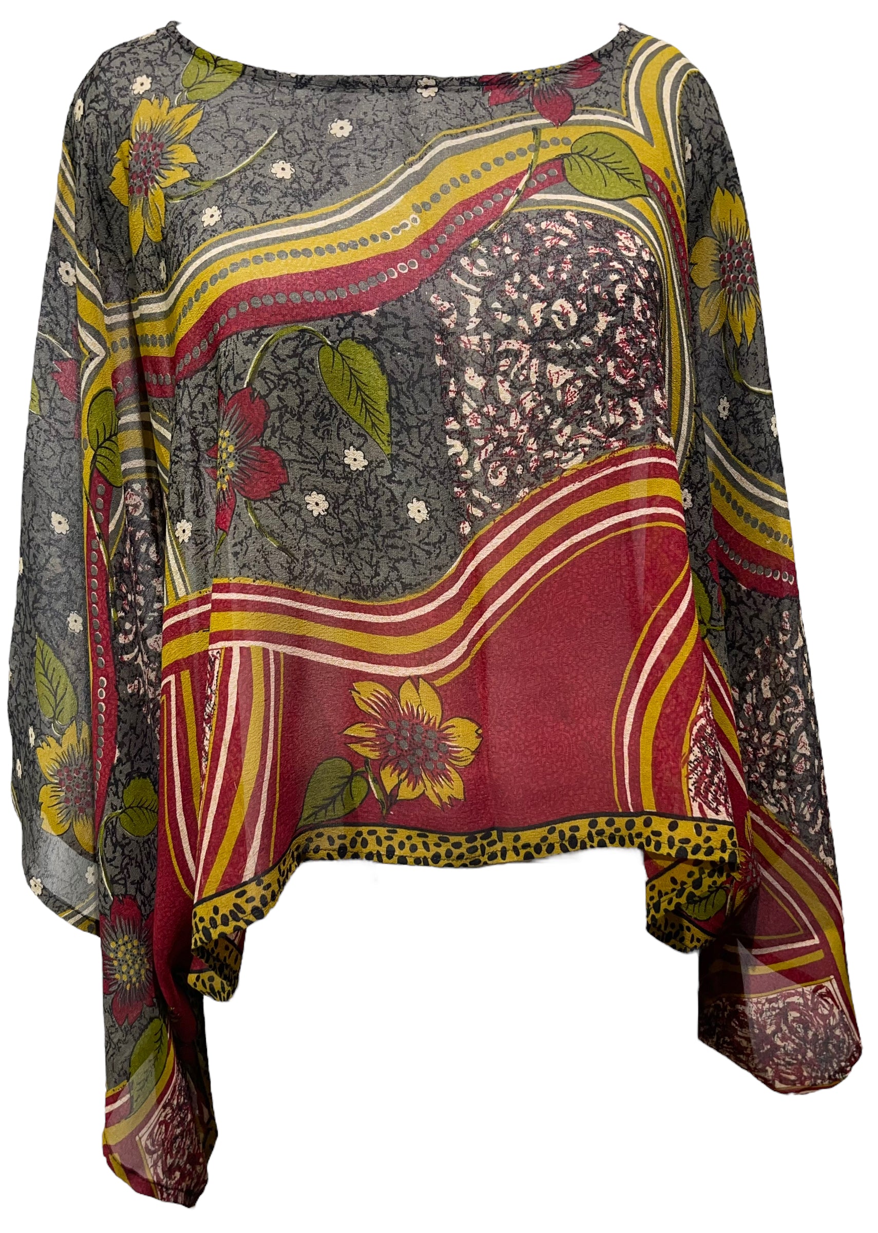 PRG4593 Sheer Avatar Pure Silk Kimono-Sleeved Top