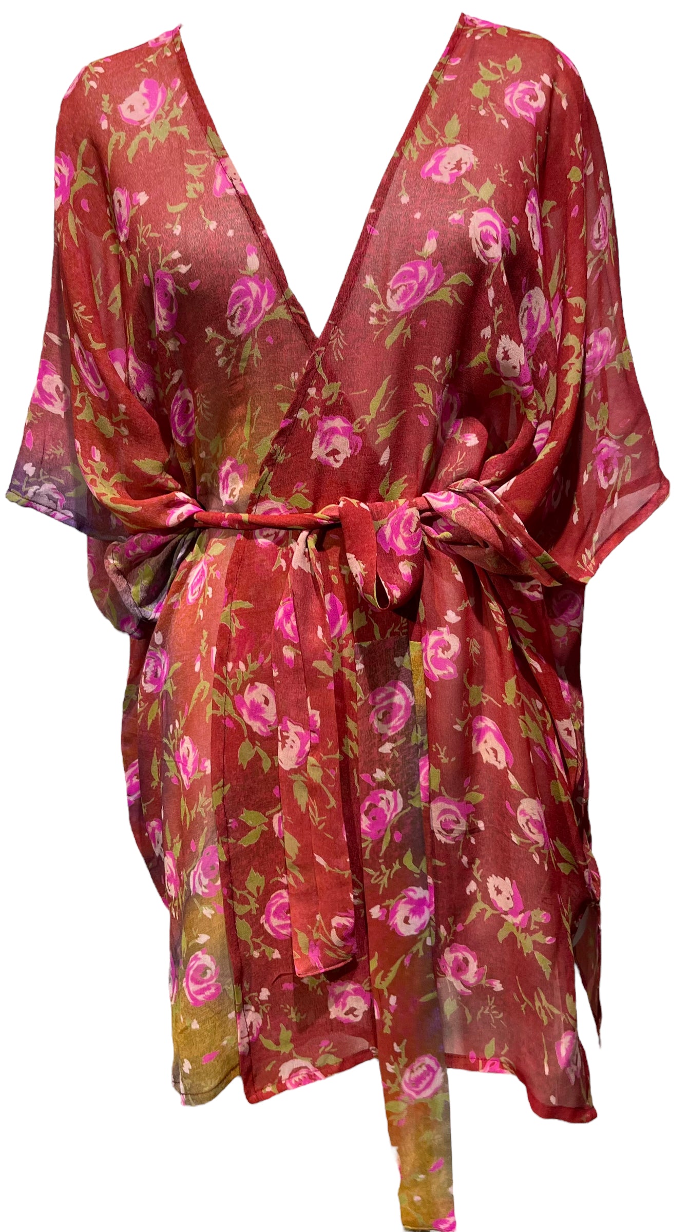 PRG4872  Sheer Avatar Pure Silk Kimono-Sleeved Jacket with Belt