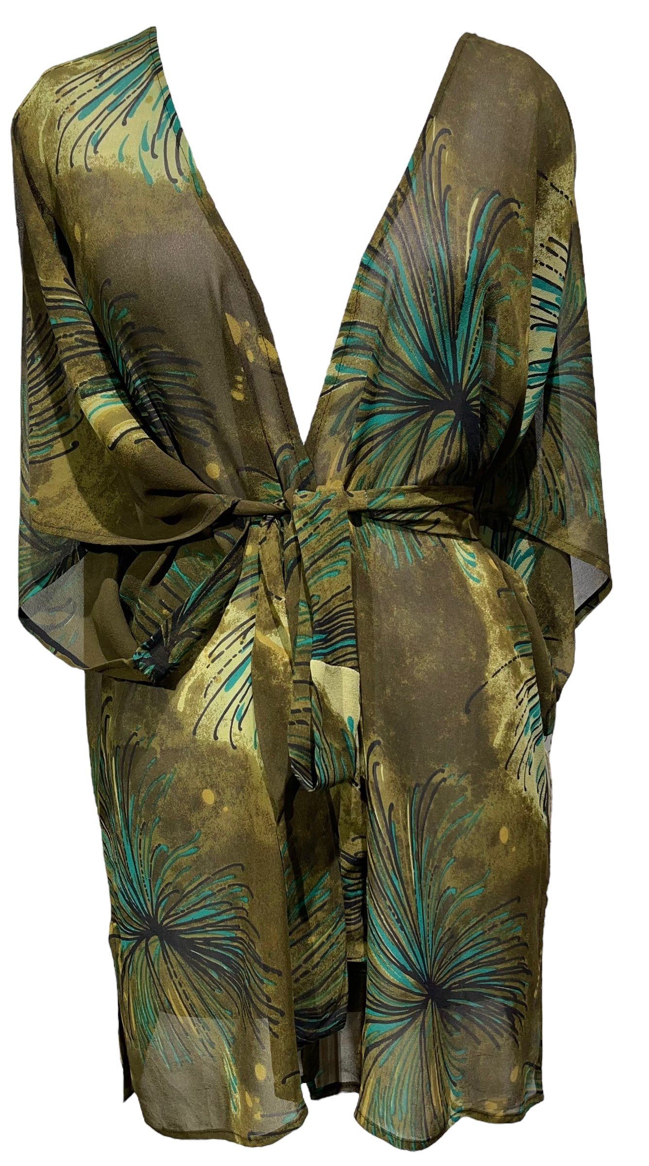 PRG3079 Sheer Avatar Pure Silk Kimono-Sleeved Jacket with Belt