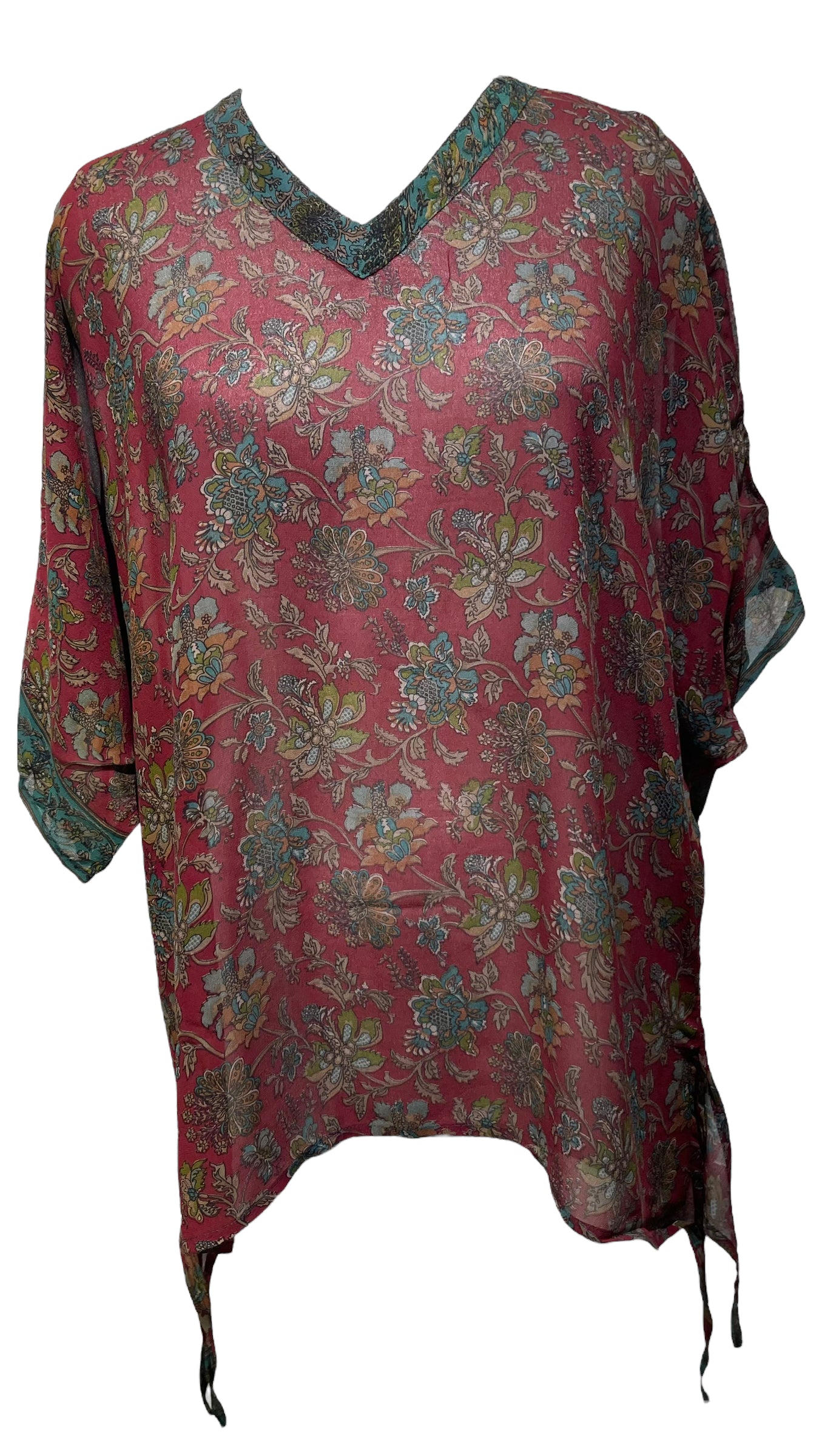 PRG3567 Sheer Avatar Pure Silk Long Tunic with Side Ties
