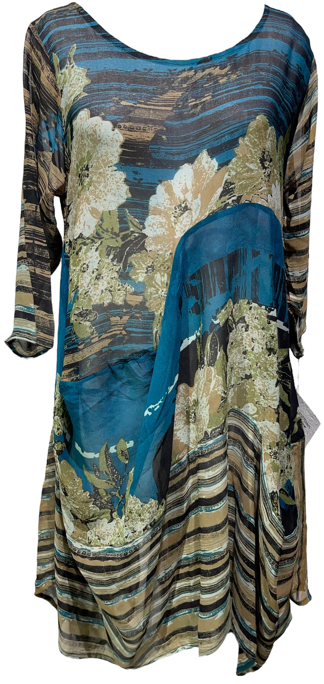 PRG4062 Sheer Avatar Pure Silk Sculptural Long Tunic Dress