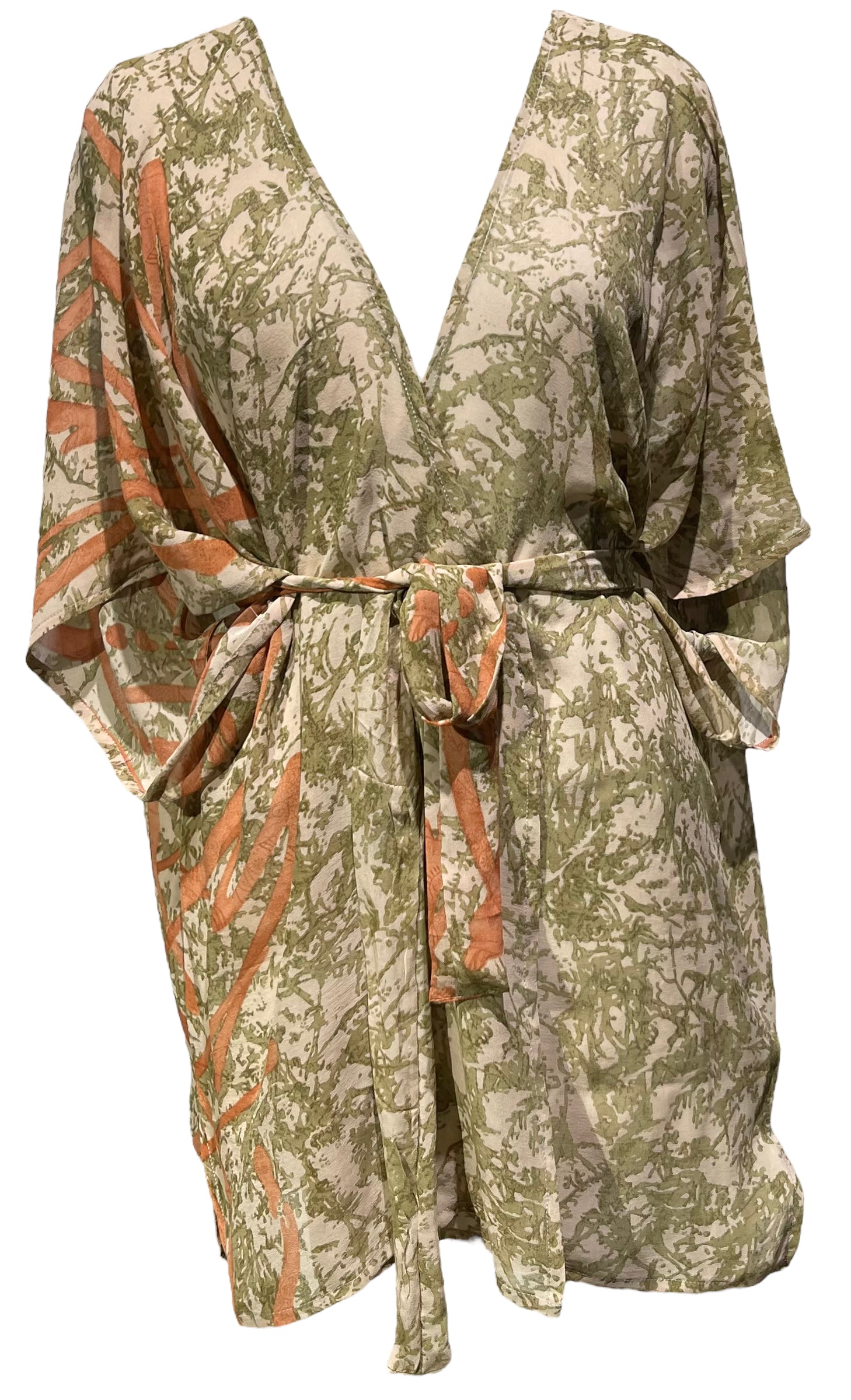 PRG4870 Sheer Avatar Pure Silk Kimono-Sleeved Jacket with Belt