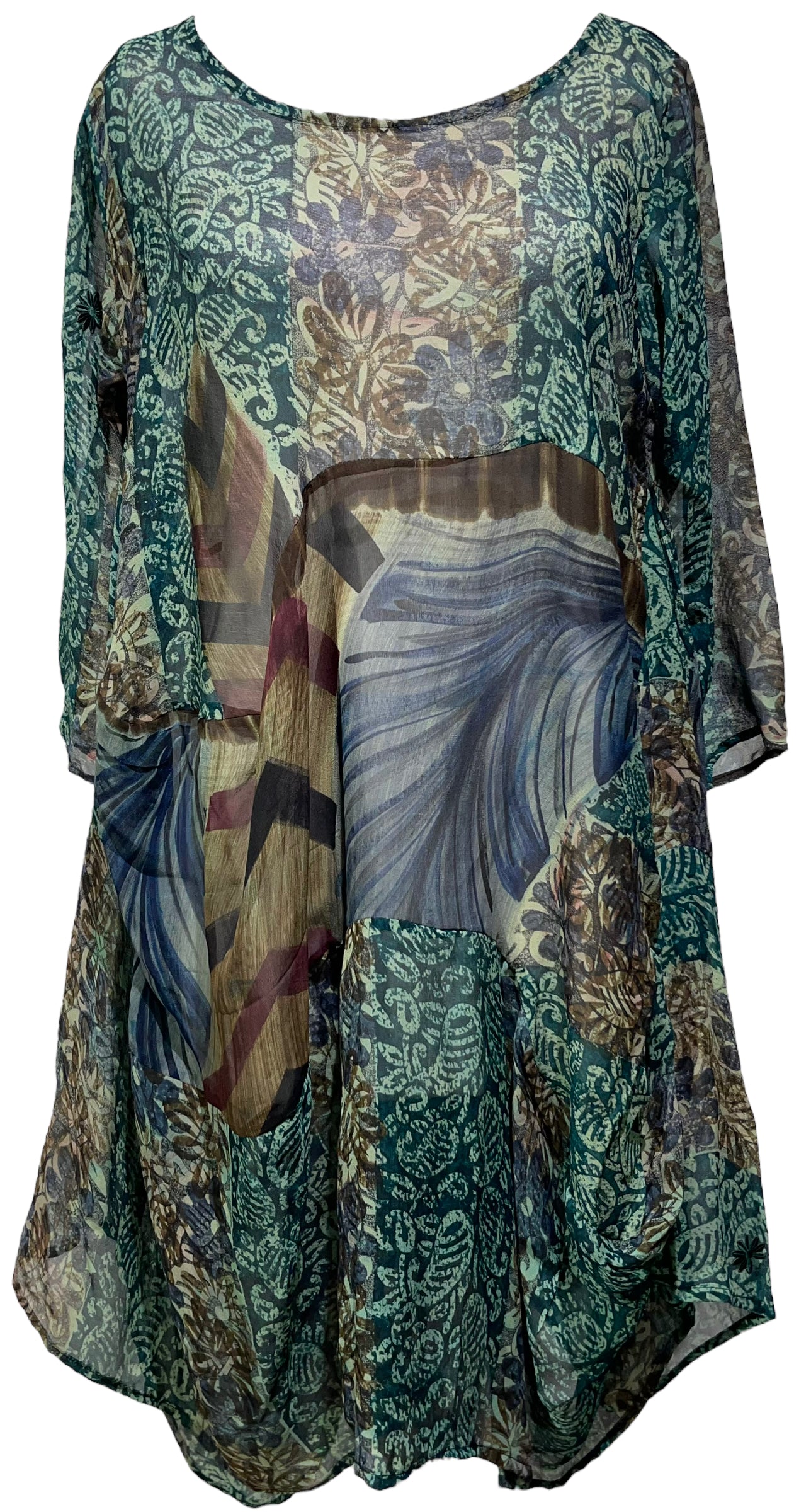PRG4055 Sheer Avatar Pure Silk Sculptural Long Tunic Dress