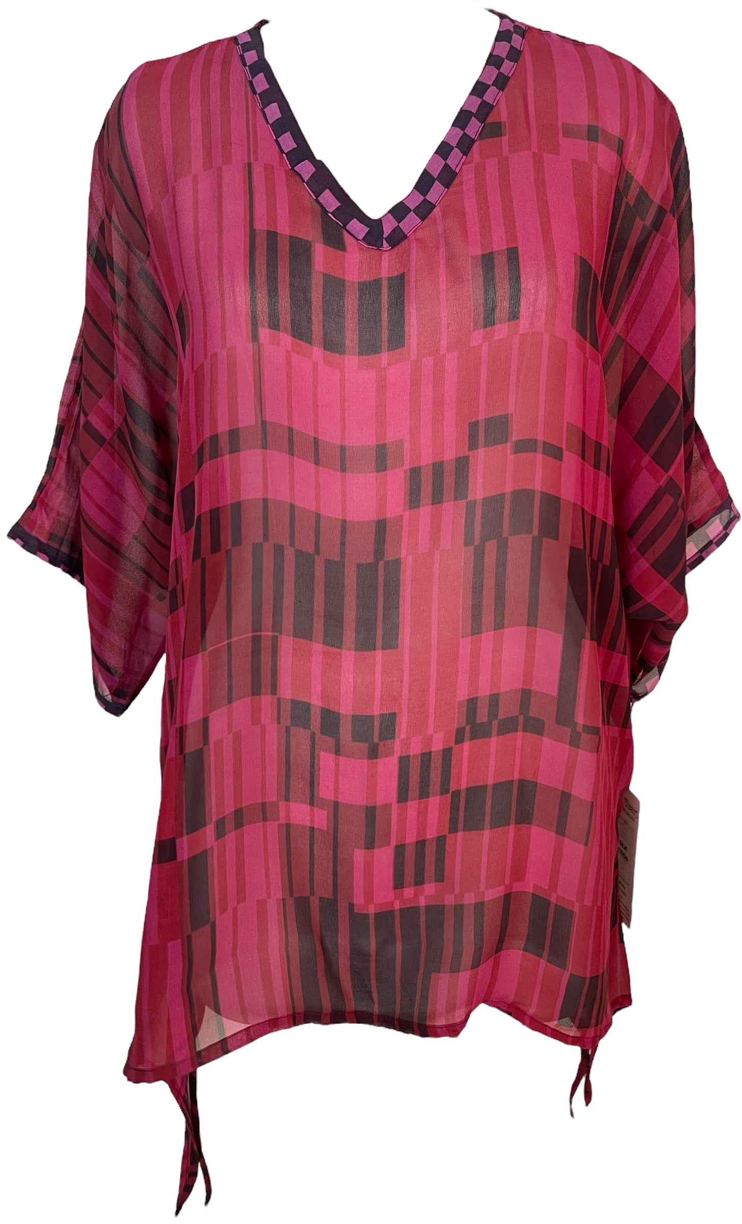 PRG5956 Sheer Avatar Pure Silk Long Tunic with Side Ties