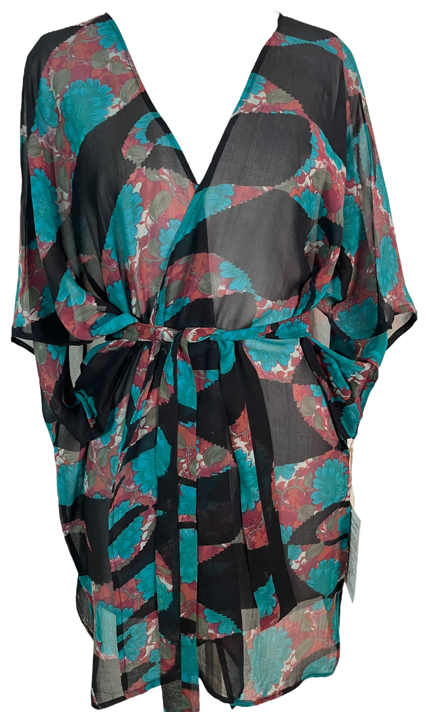 PRG5393 Sheer Avatar Pure Silk Kimono-Sleeved Jacket with Belt