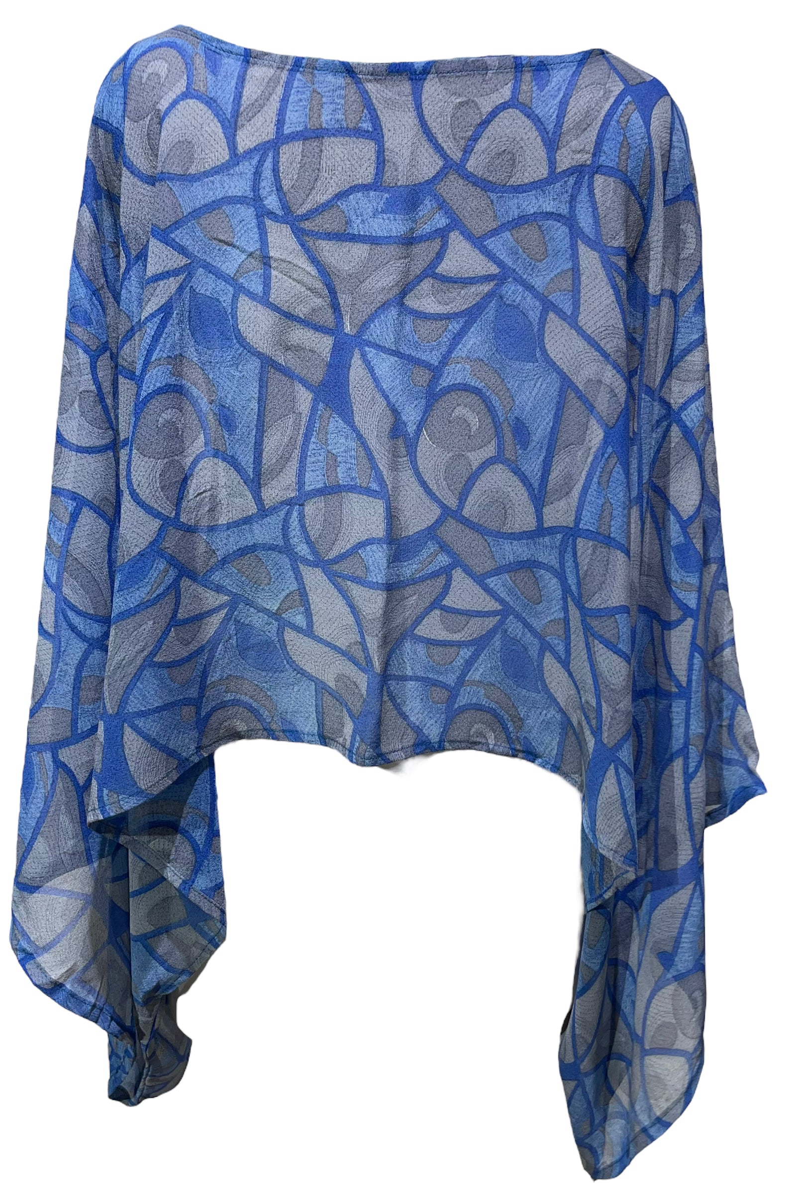PRG3892 Sheer Avatar Pure Silk Kimono-Sleeved Top