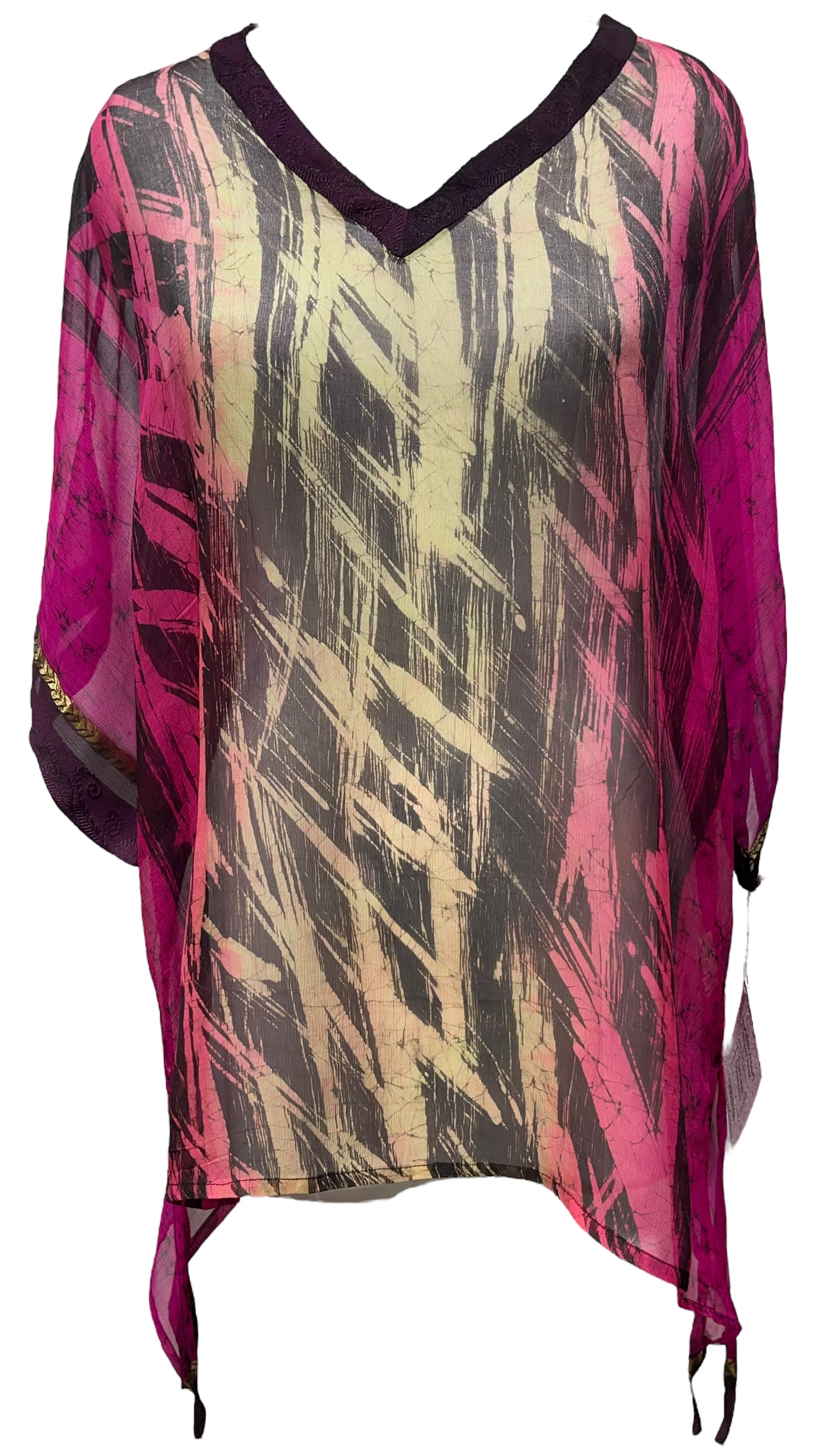 PRG3569 Sheer Avatar Pure Silk Long Tunic with Side Ties