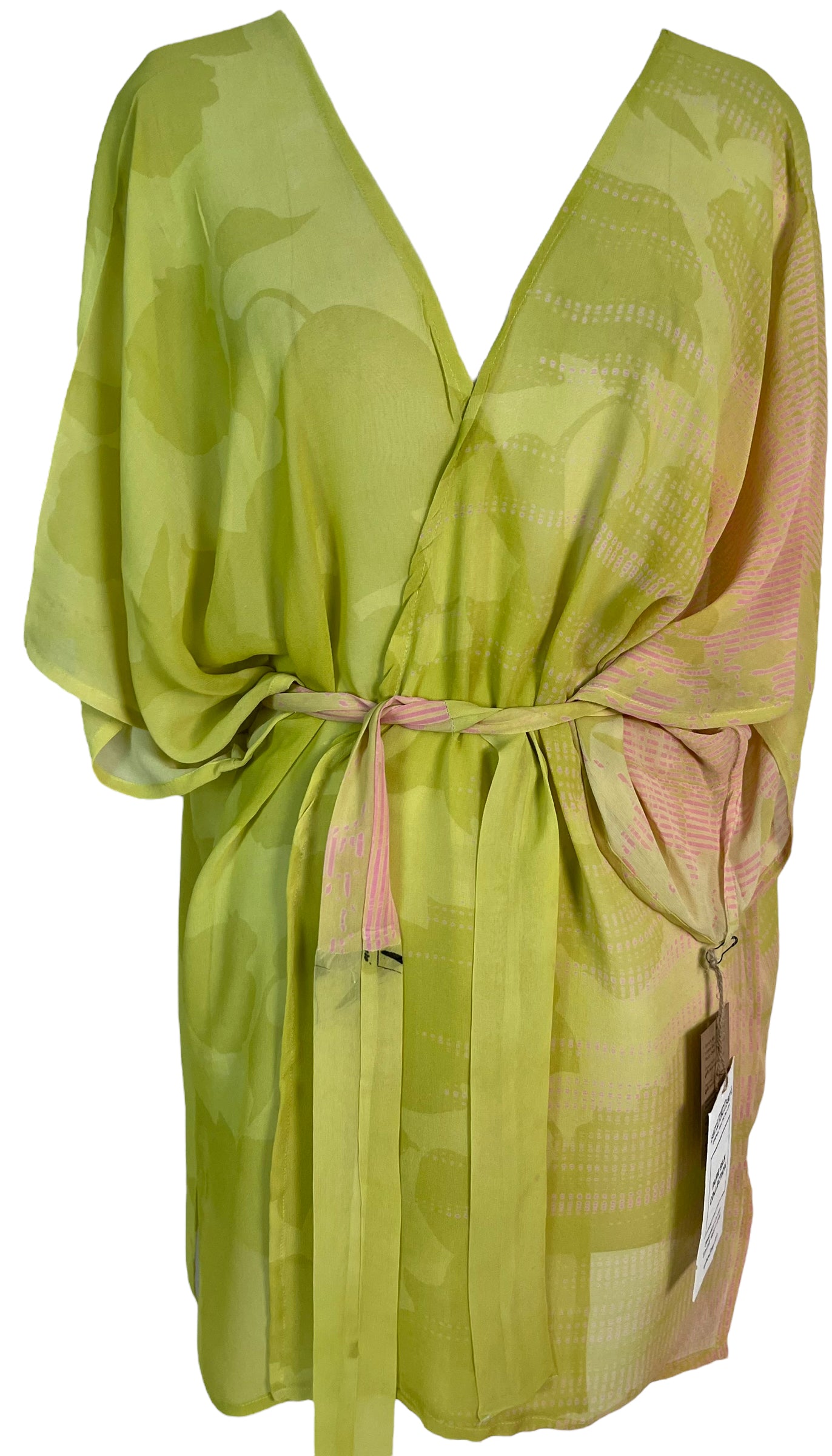 PRG5399 Sheer Wabi Sabi Pure Silk Kimono-Sleeved Jacket with Belt