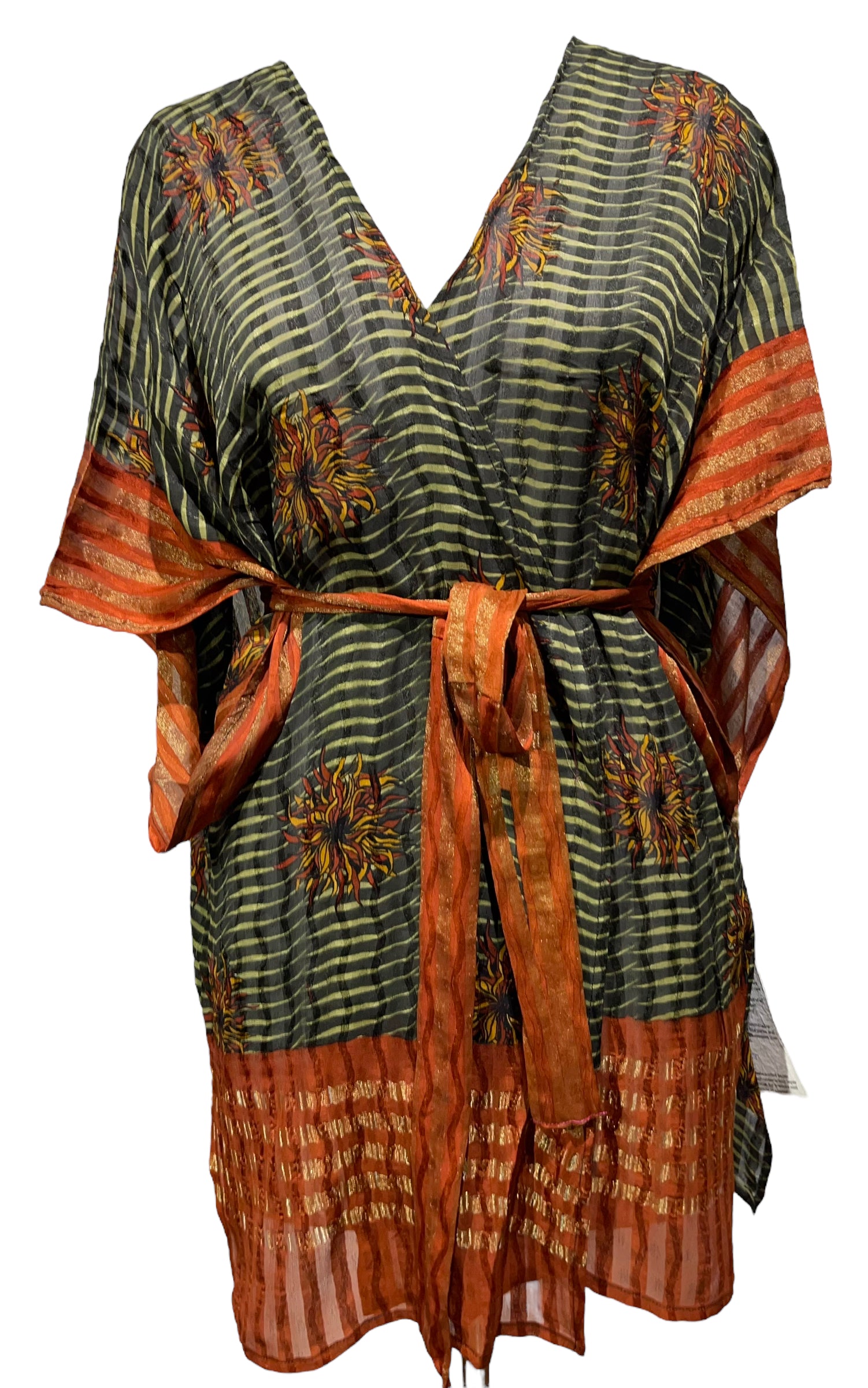 PRG3581 Sheer Avatar Pure Silk Kimono-Sleeved Jacket with Belt