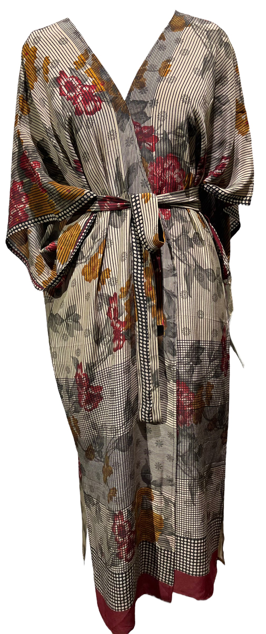 PRC4569 Wabi Sabi Pure Silk Kimono Sleeved Duster with Belt