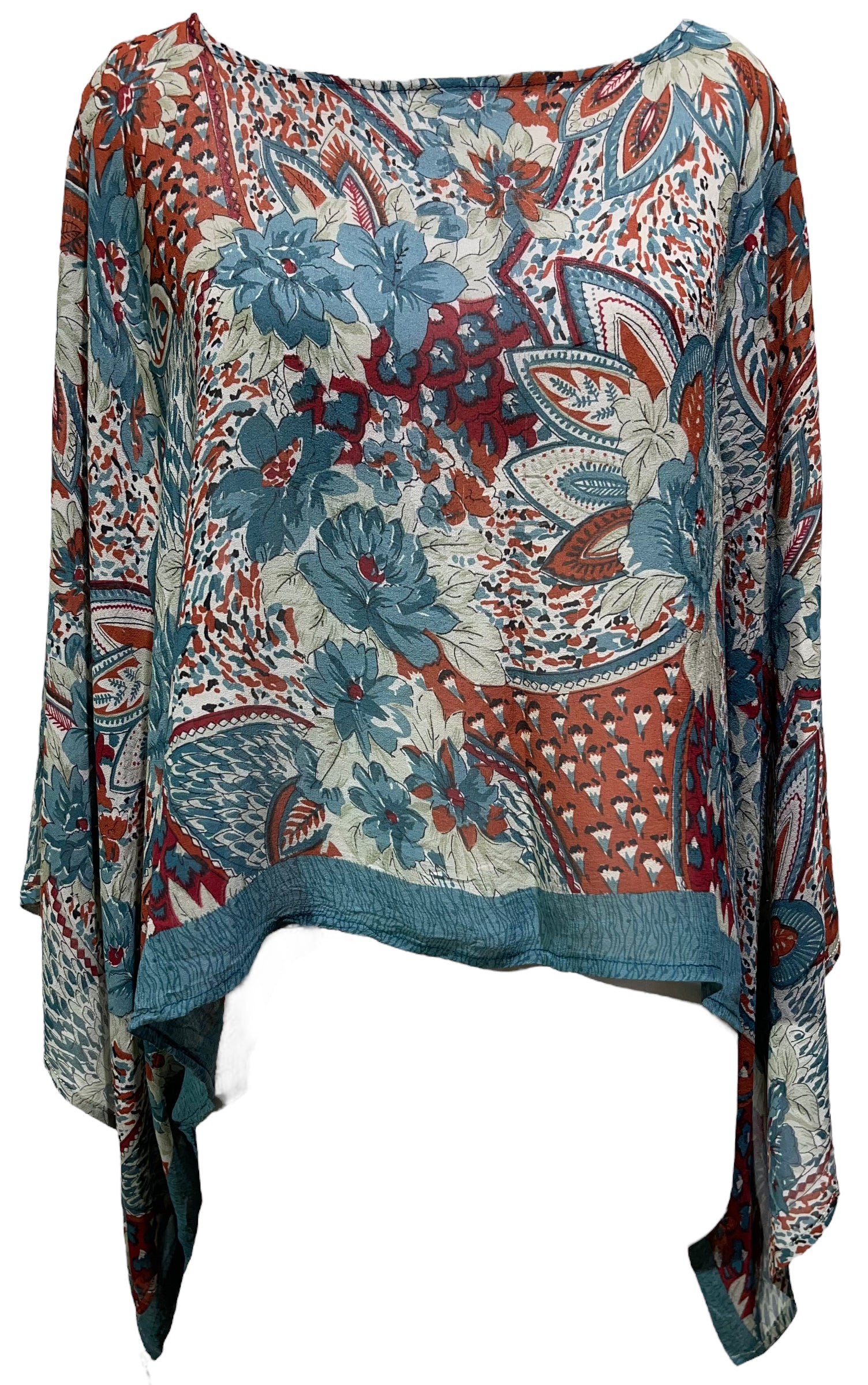 PRG4587 Sheer Wabi Sabi Pure Silk Kimono-Sleeved Top