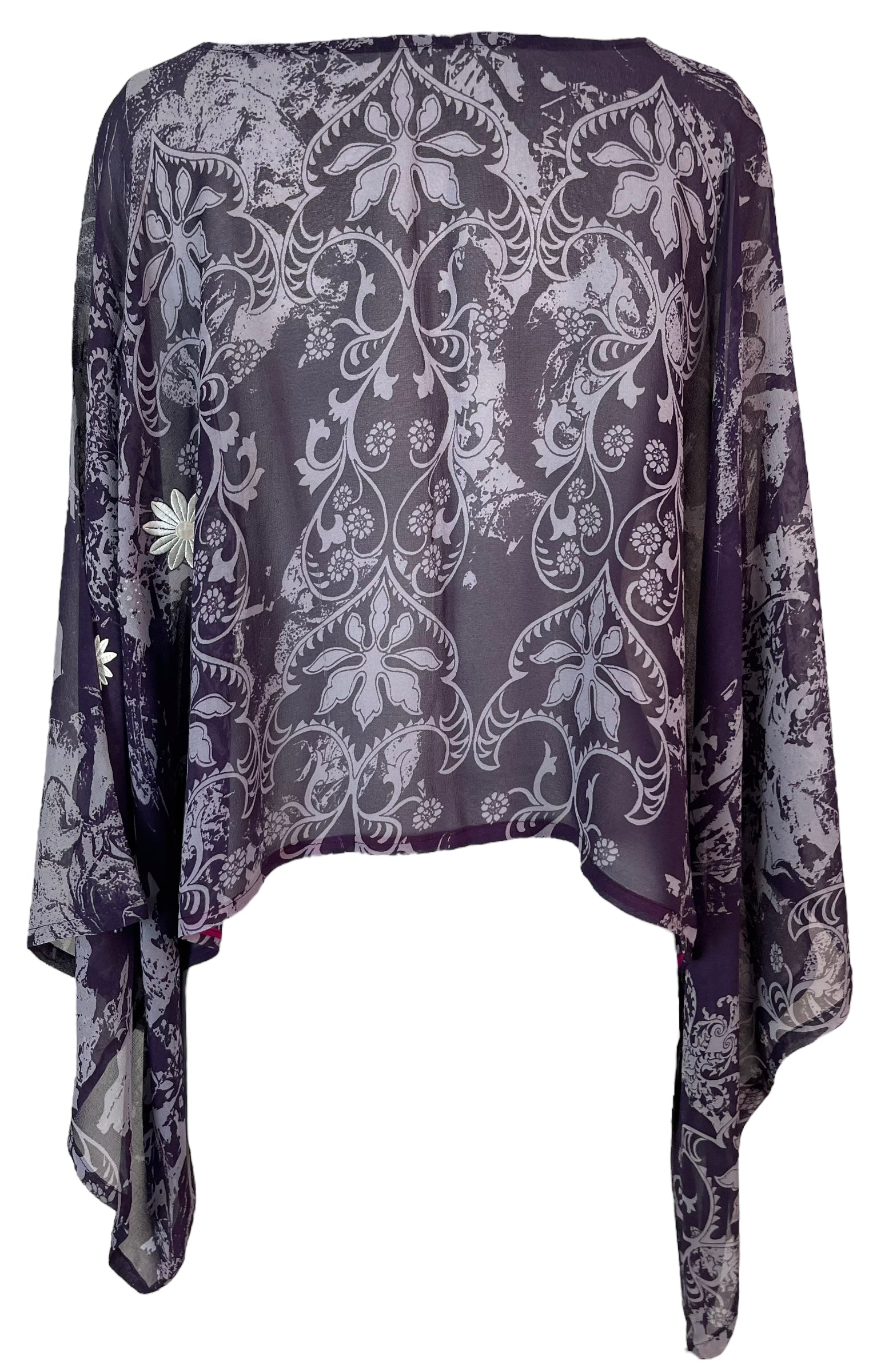 PRG5785 Sheer Avatar Pure Silk Kimono-Sleeved Top