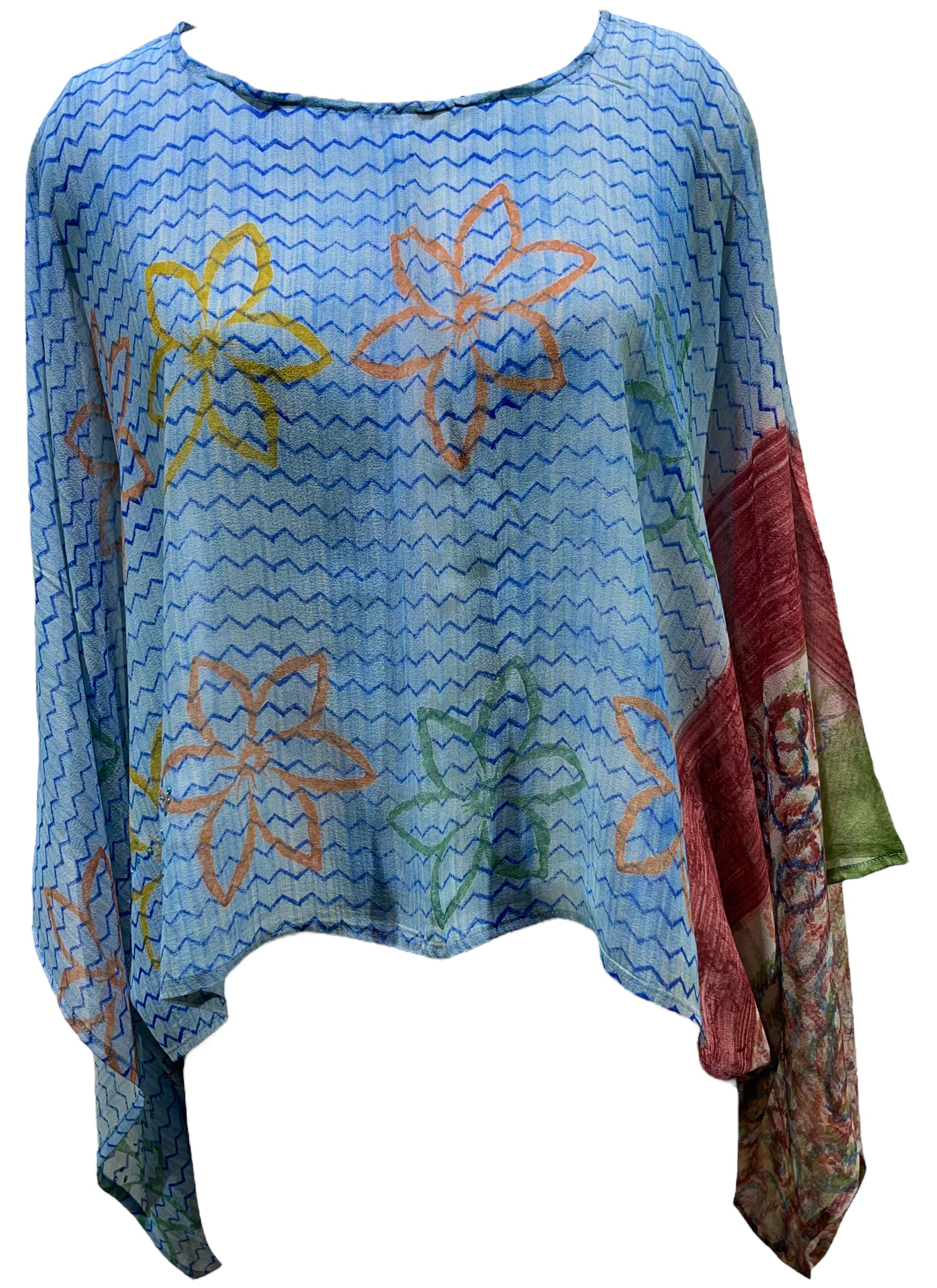 PRG5435 Sheer Avatar Pure Silk Kimono-Sleeved Top