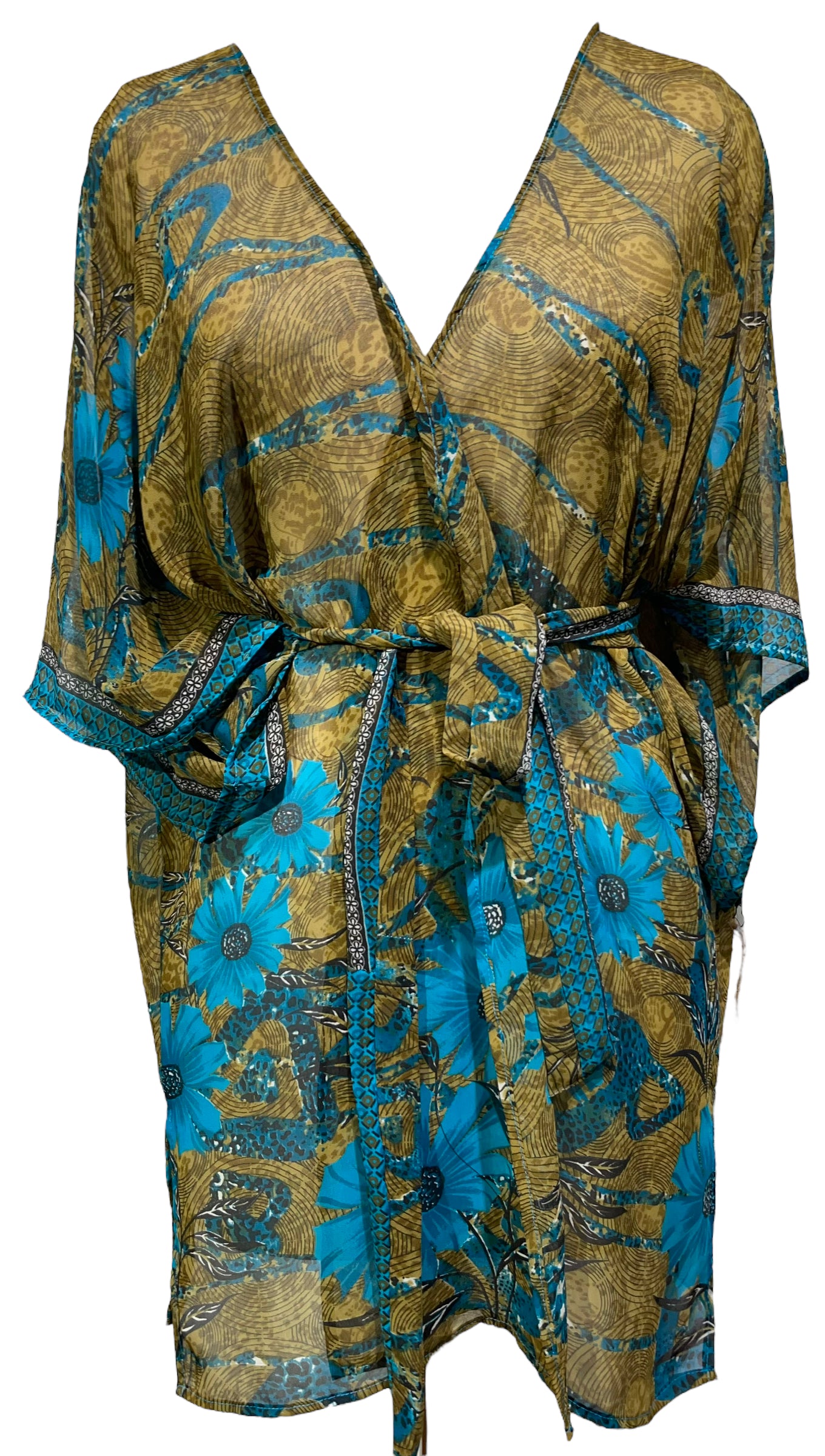 PRG3074 Sheer Avatar Pure Silk Kimono-Sleeved Jacket with Belt