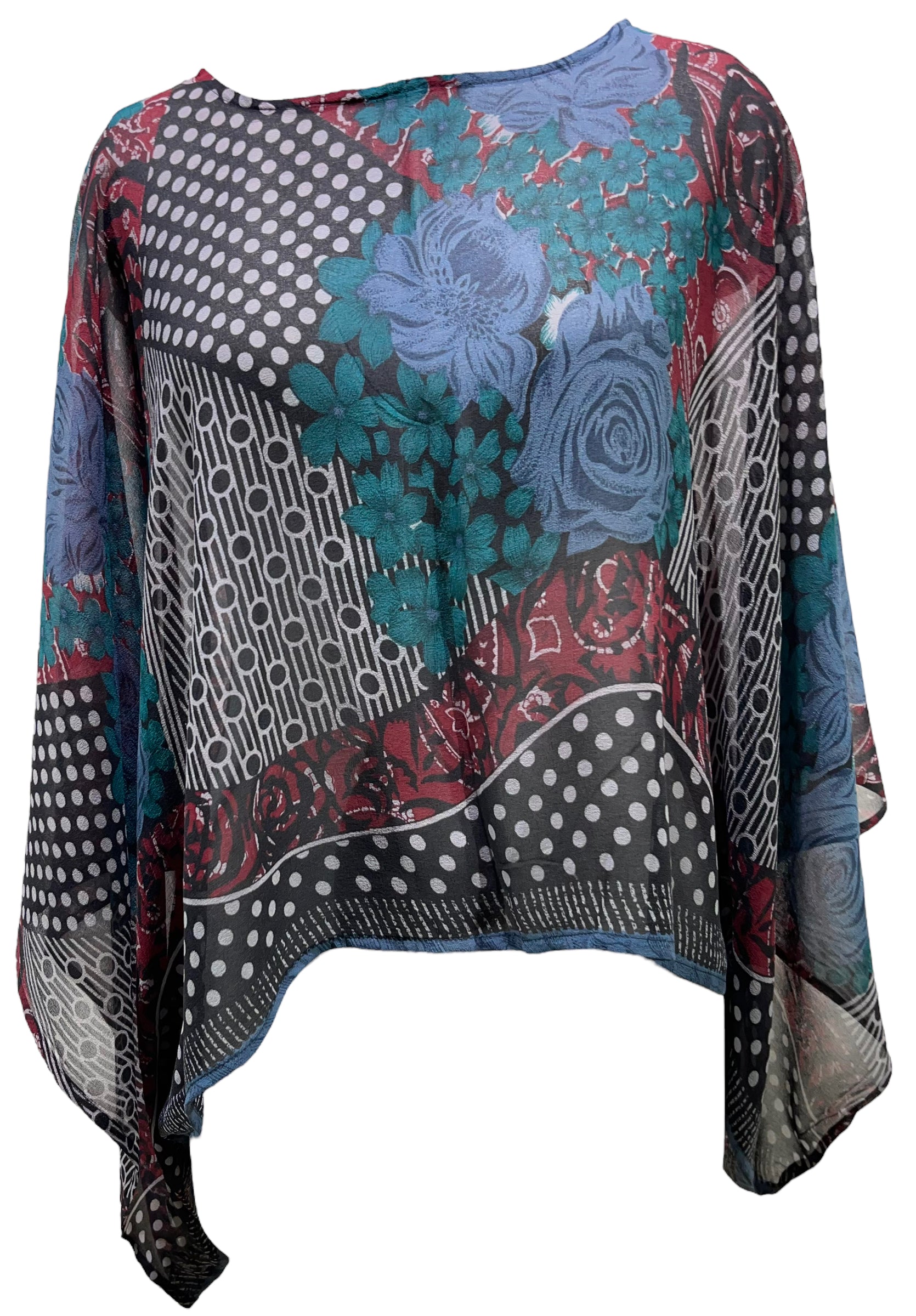 PRG5431 Sheer Avatar Pure Silk Kimono-Sleeved Top