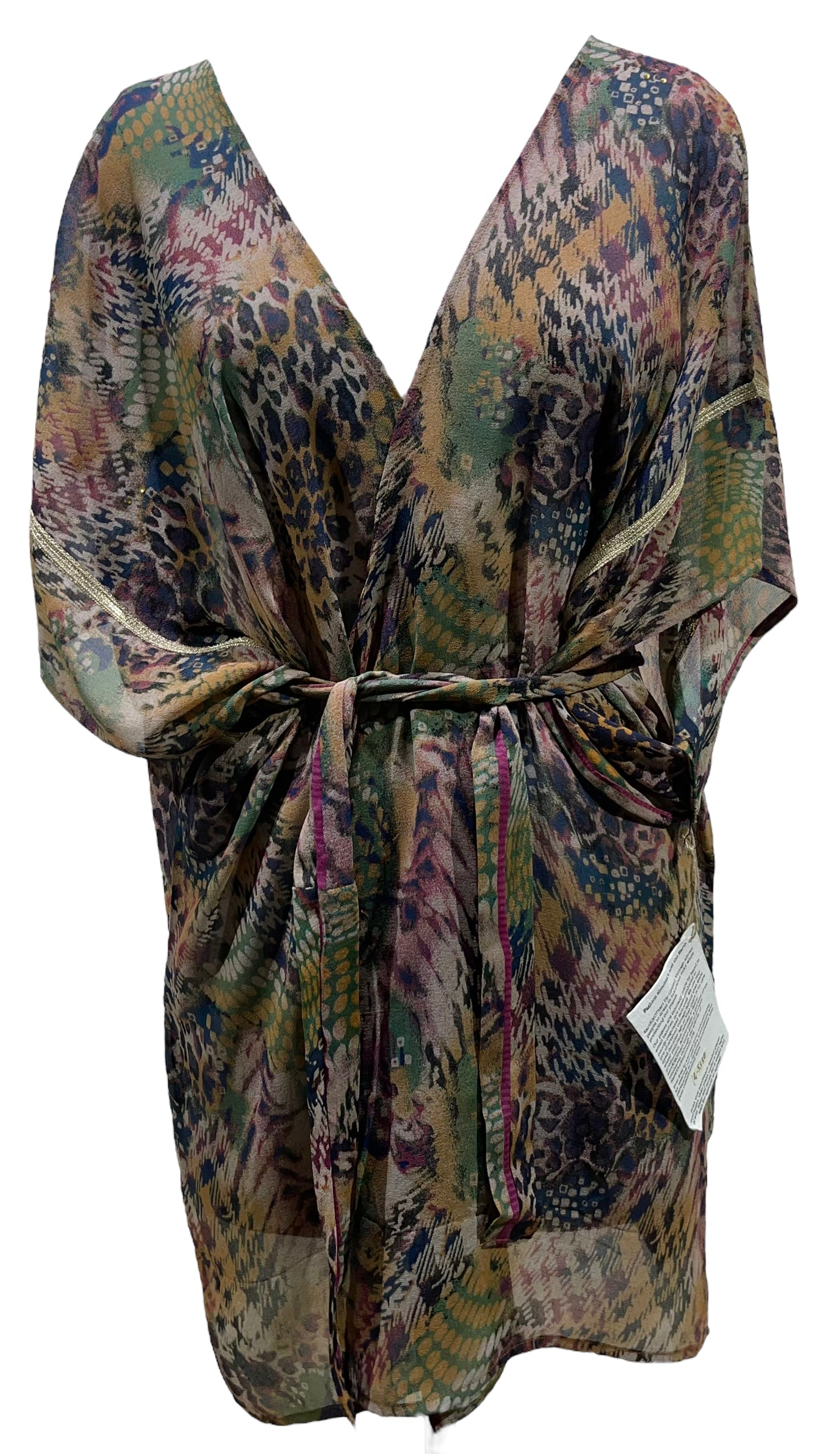 PRG5330 Sheer Avatar Pure Silk Kimono-Sleeved Jacket with Belt