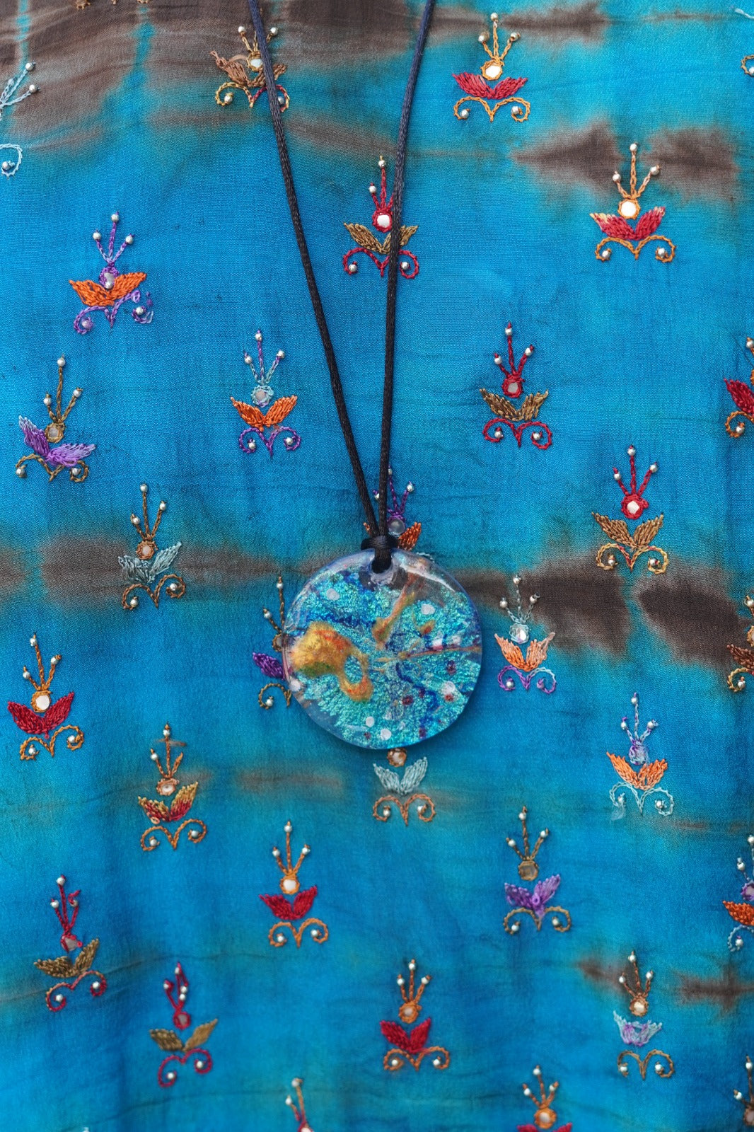 Gold and Teal One-Sided Mica Pendant