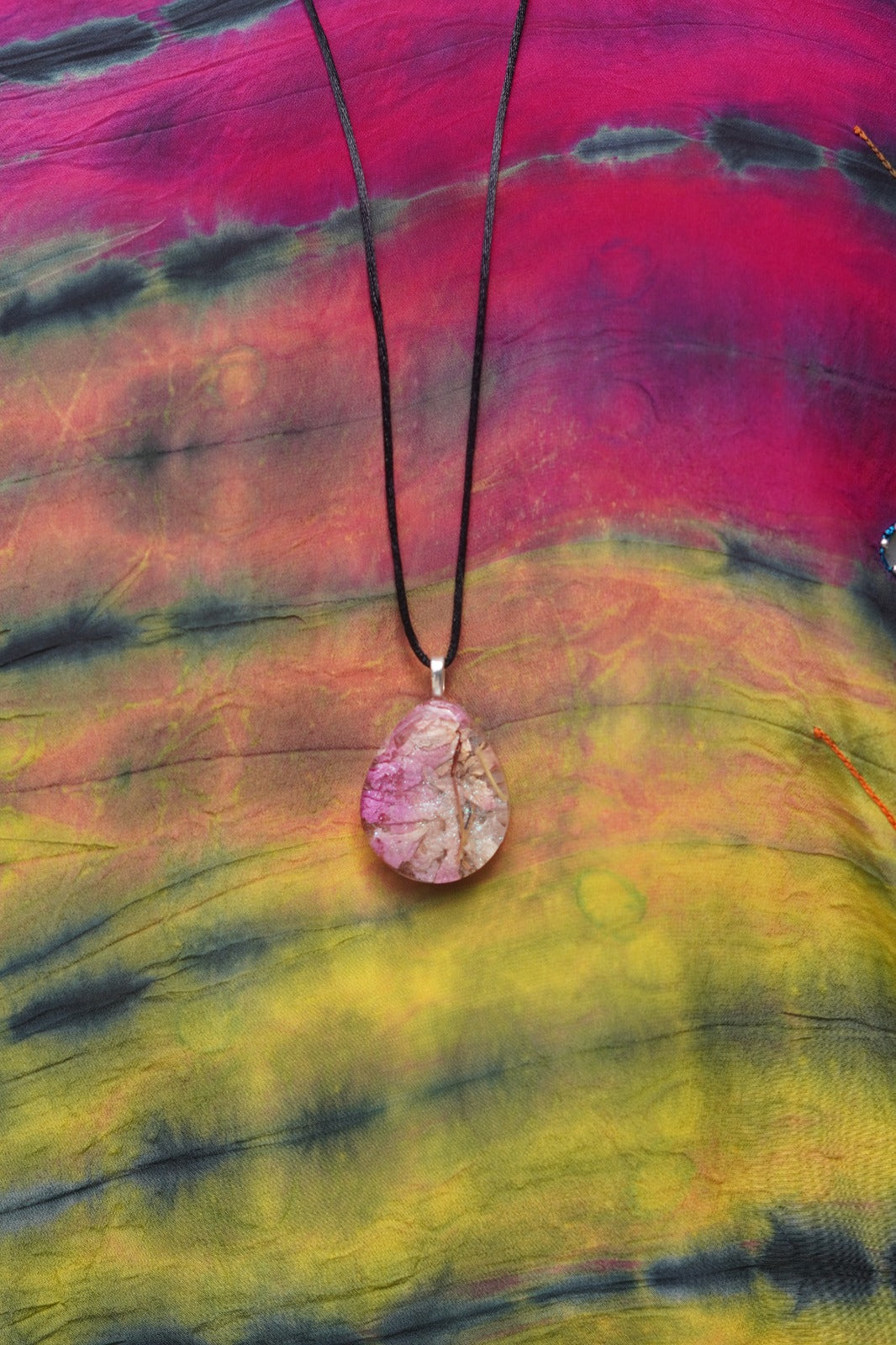 Pink Bougainvillea Teardrop Resin Pendant