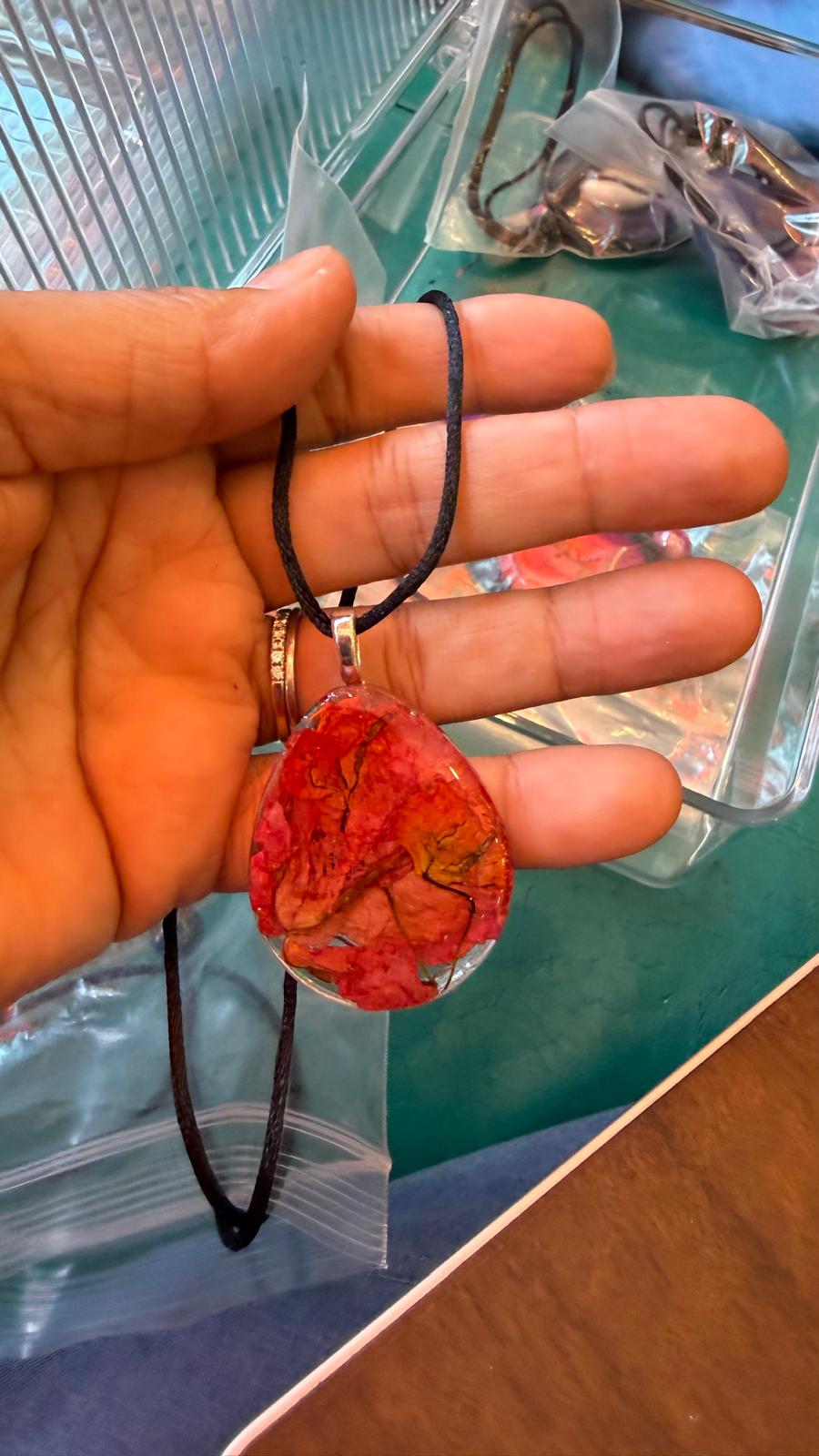 Orangish Pink Bougainvillea Teardrop Pendant