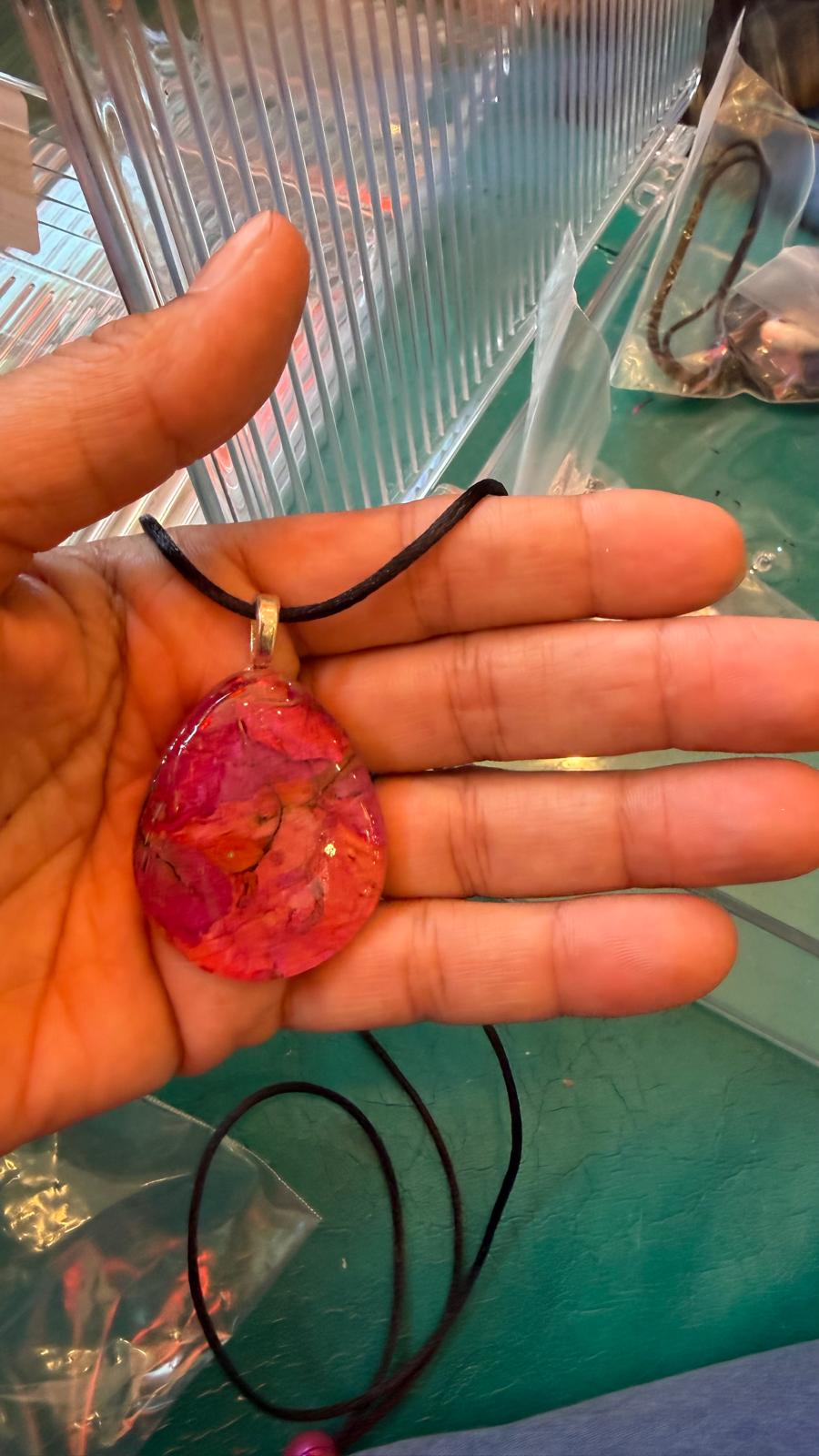 Pink and Orange  Bougainvillea Teardrop Pendant