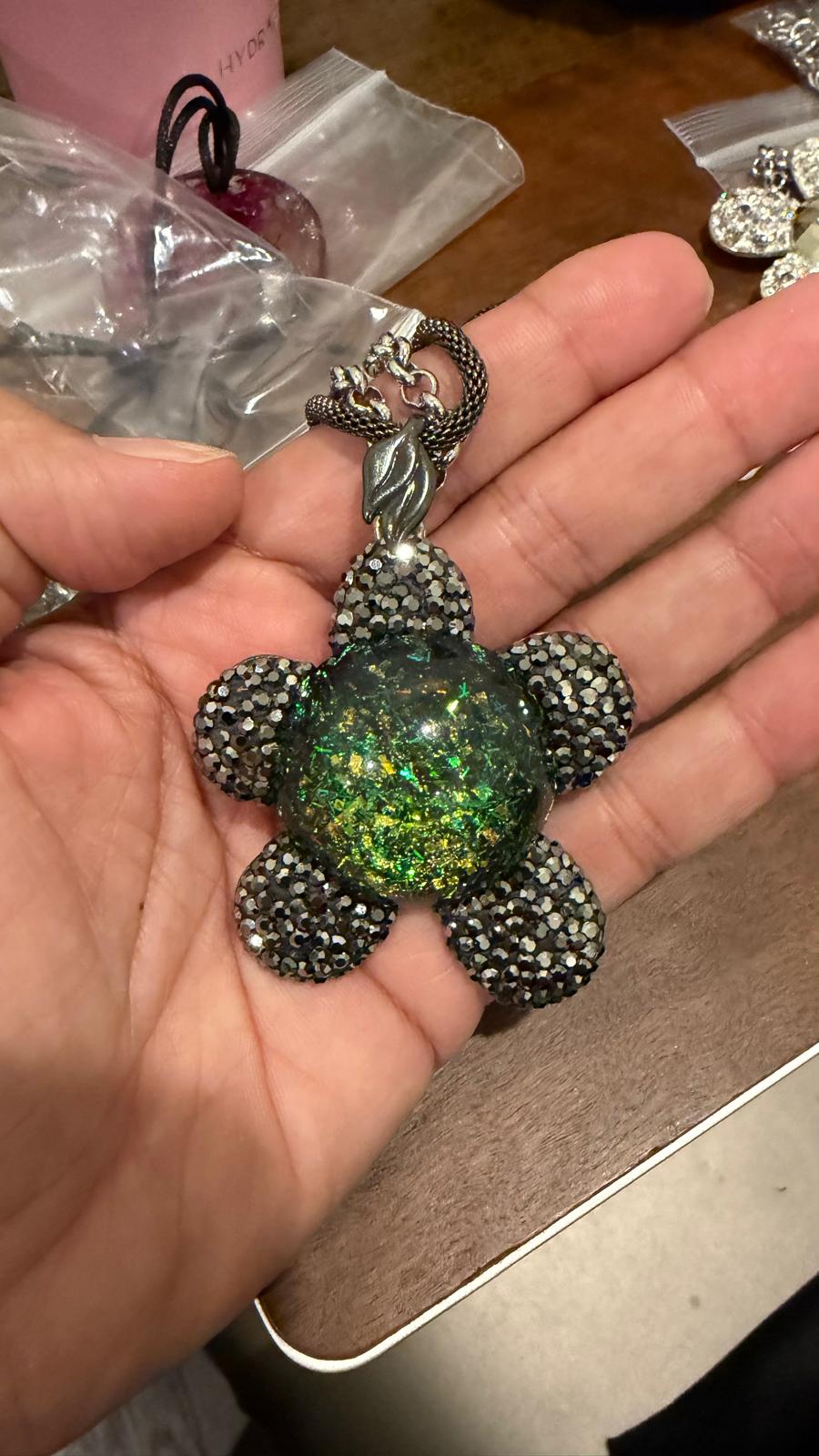 Green Sparkle Dome Austrian Crystal Flower Pendant