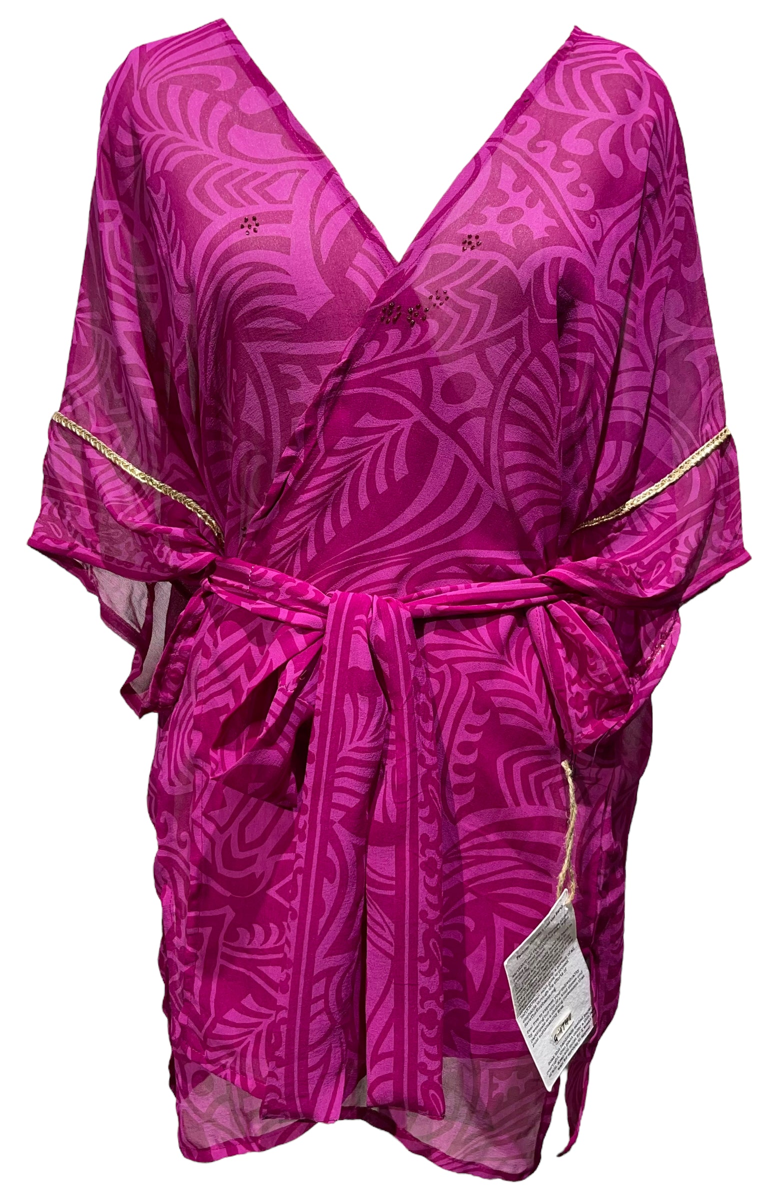 PRG4747 Sheer Wabi Sabi Pure Silk Kimono-Sleeved Jacket with Belt