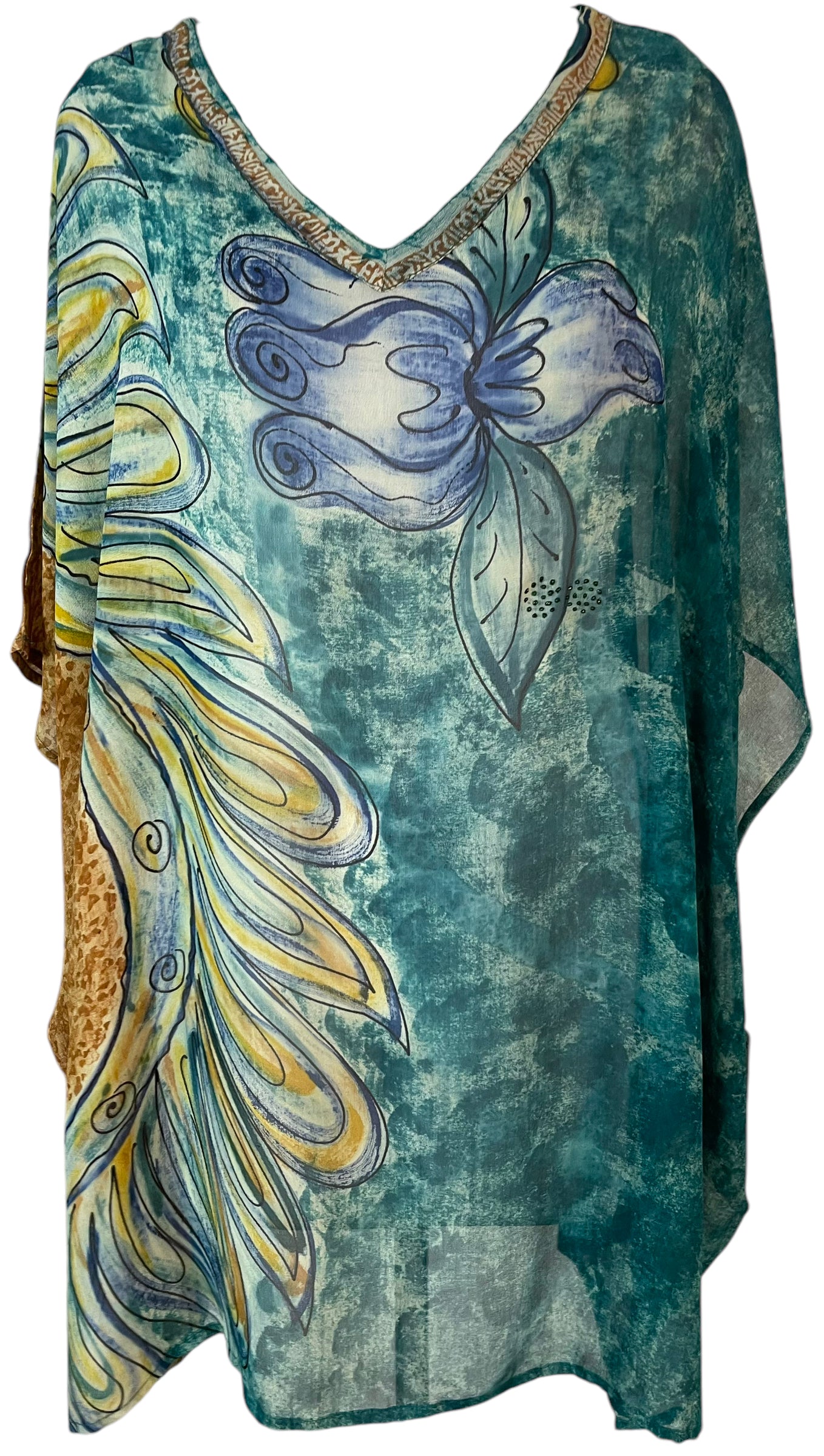 PRG5789 Sheer Avatar Pure Silk Short Kaftan Tunic