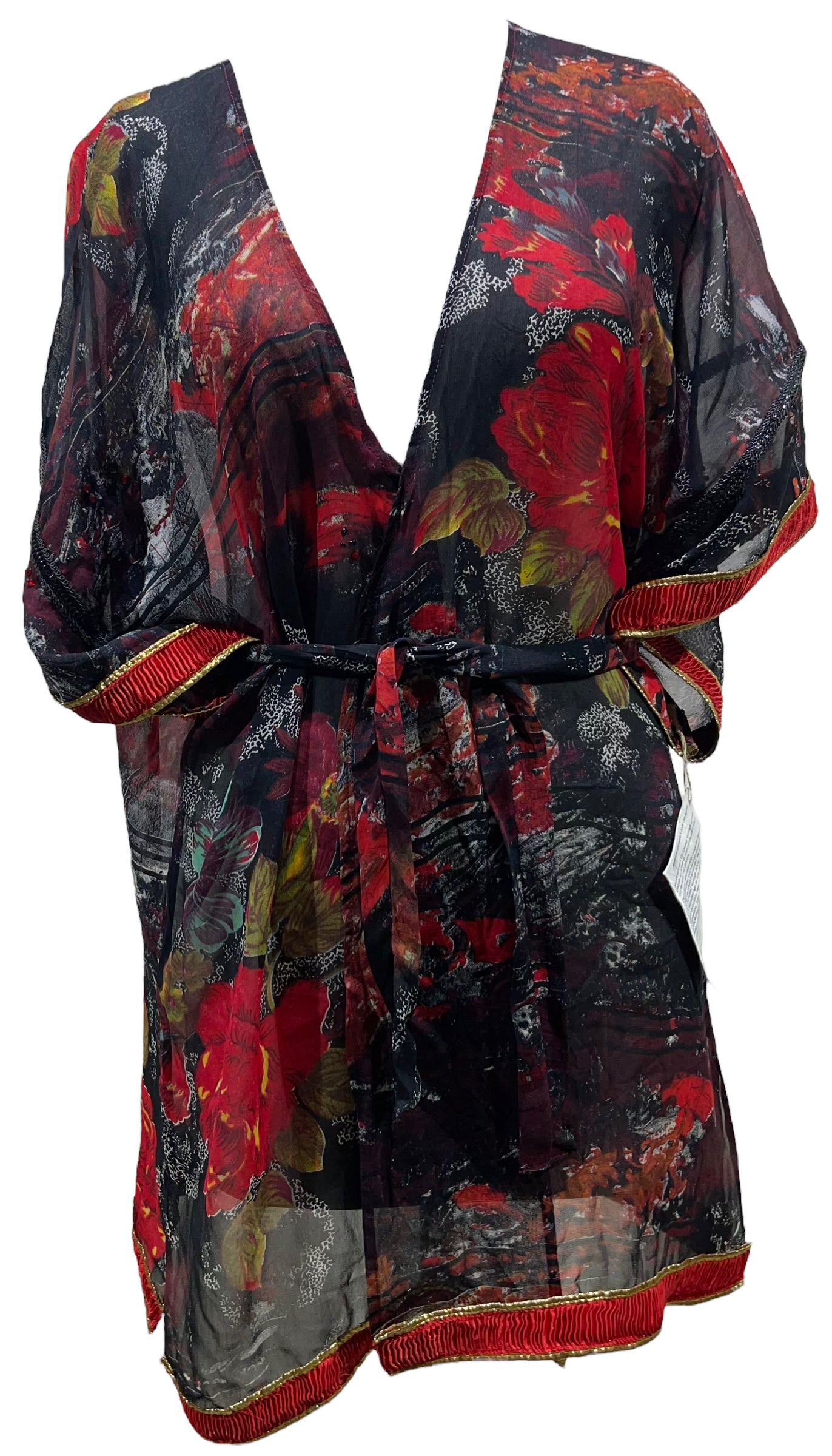 PRG5328  Sheer Avatar Pure Silk Kimono-Sleeved Jacket with Belt