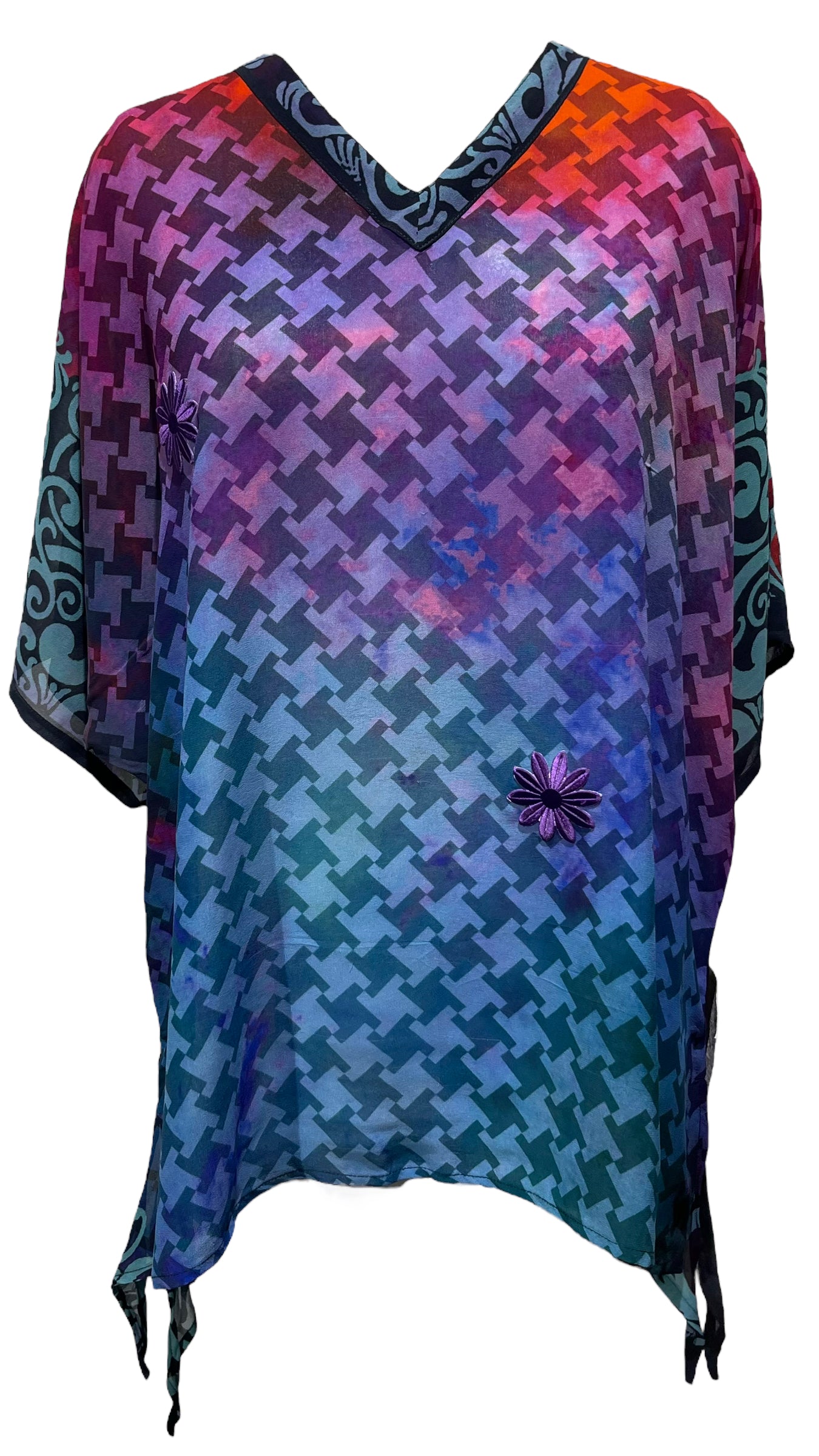 PRG3571 Sheer Avatar Pure Silk Long Tunic with Side Ties