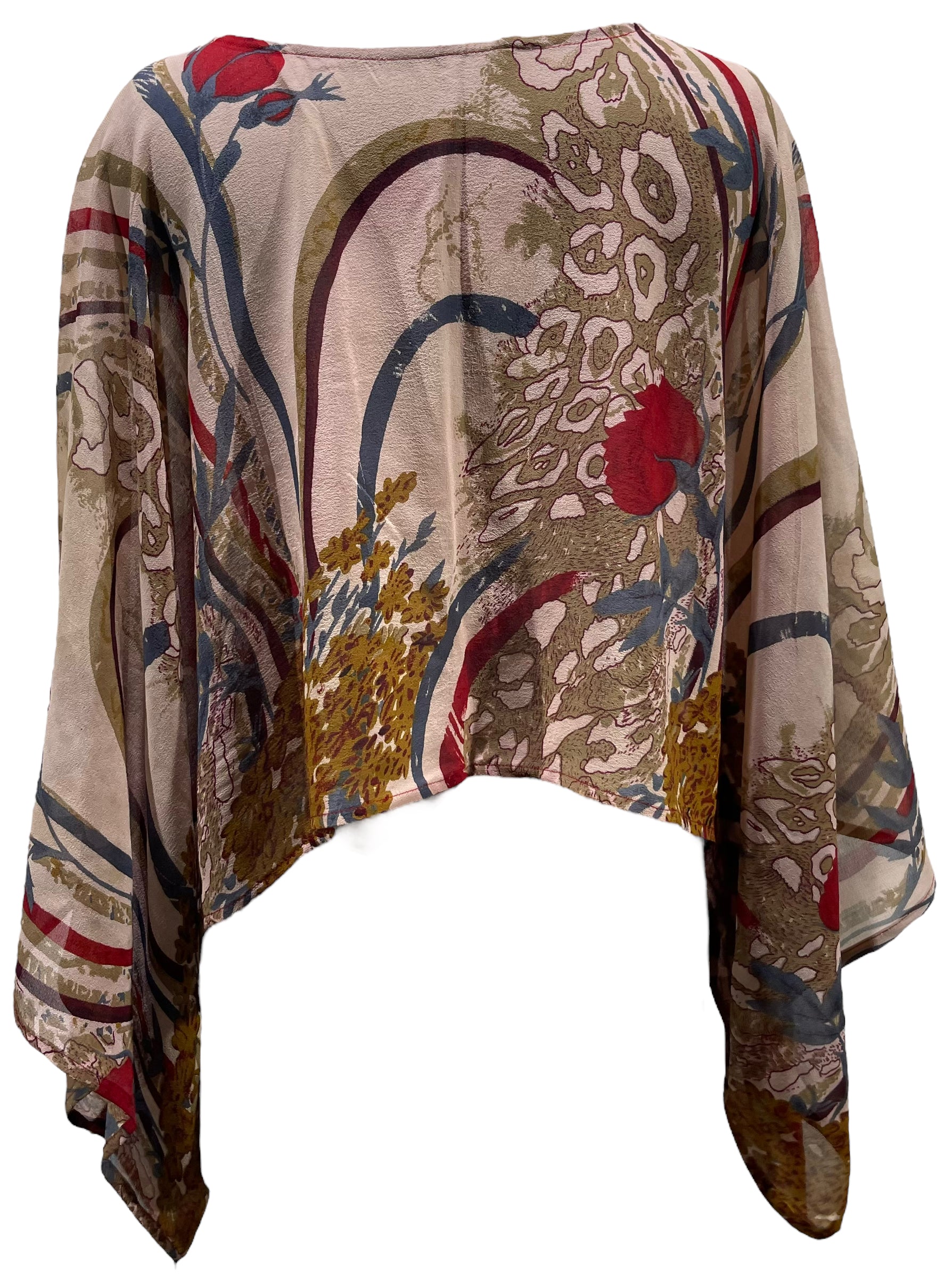 PRG5427 Sheer  Wabi Sabi Pure Silk Kimono-Sleeved Top