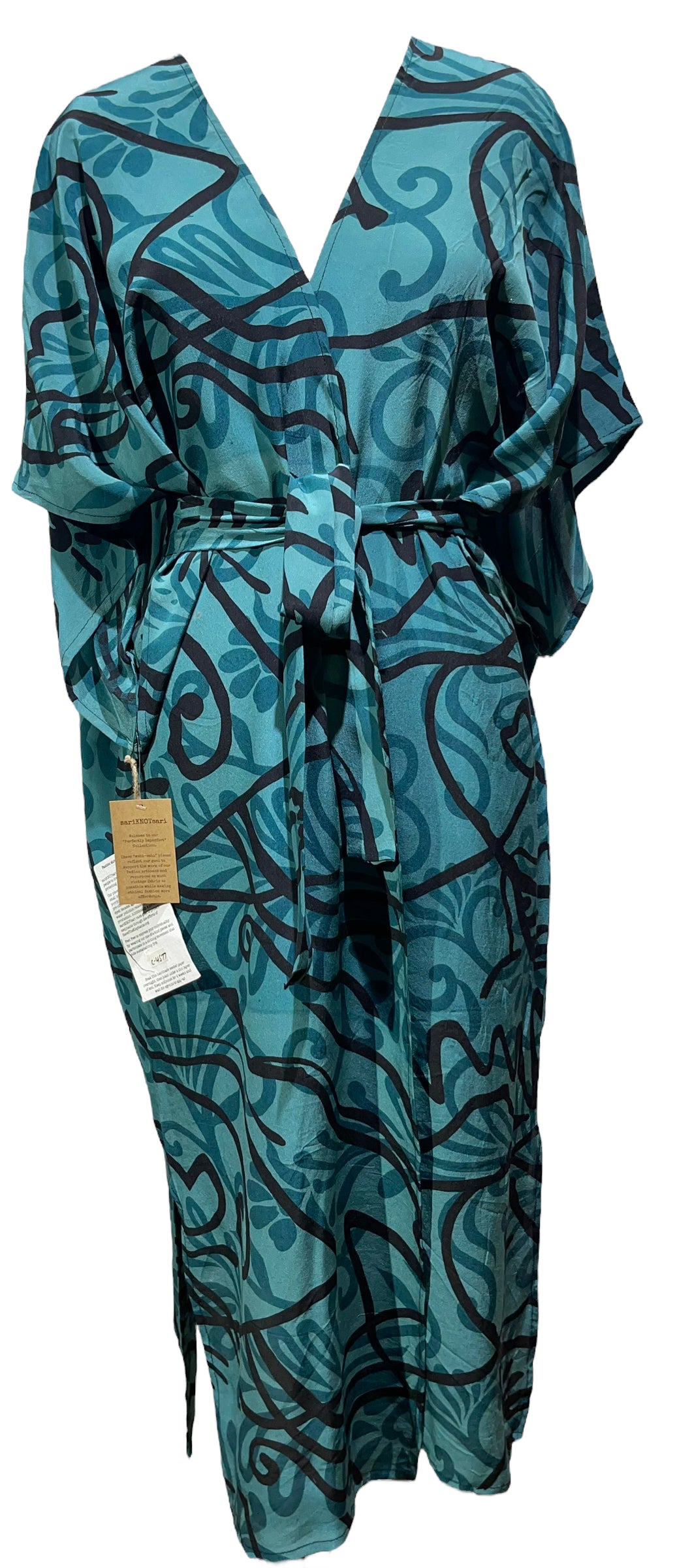 PRC4577 Wabi Sabi Pure Silk Kimono Sleeved Duster with Belt