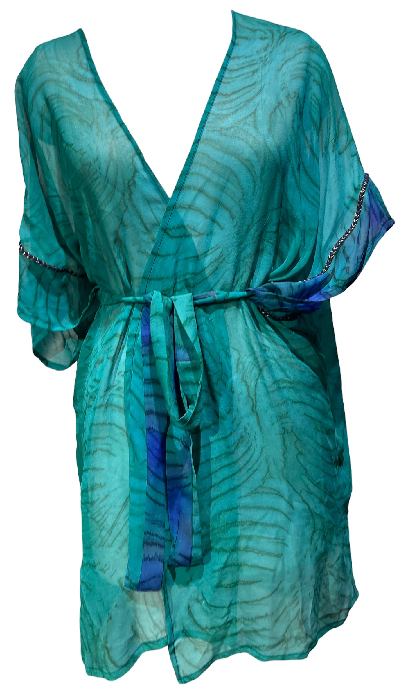 PRG4866 Sheer Avatar Pure Silk Kimono-Sleeved Jacket with Belt