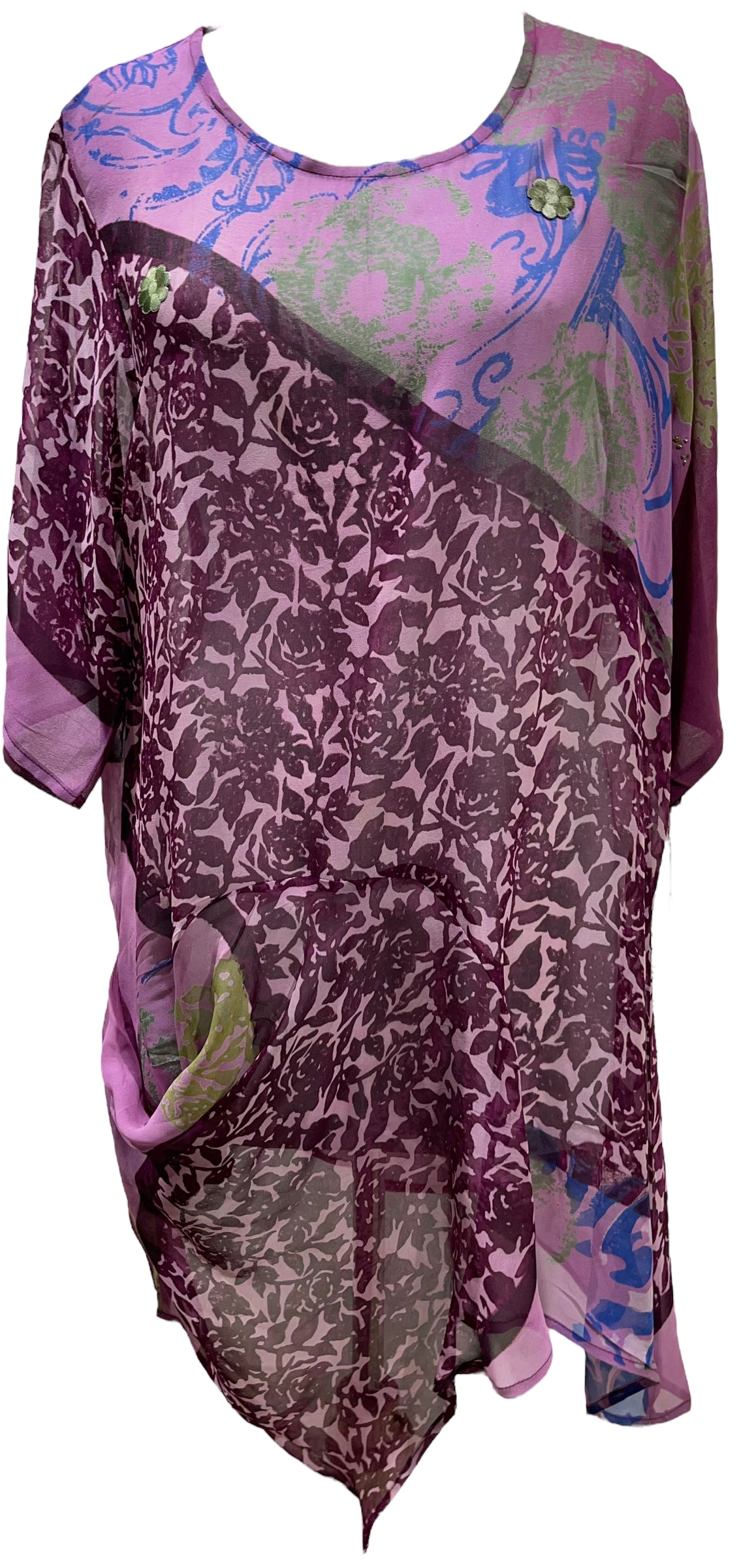 PRG5515 Sheer Avatar Pure Silk Self Pocket Tunic Dress