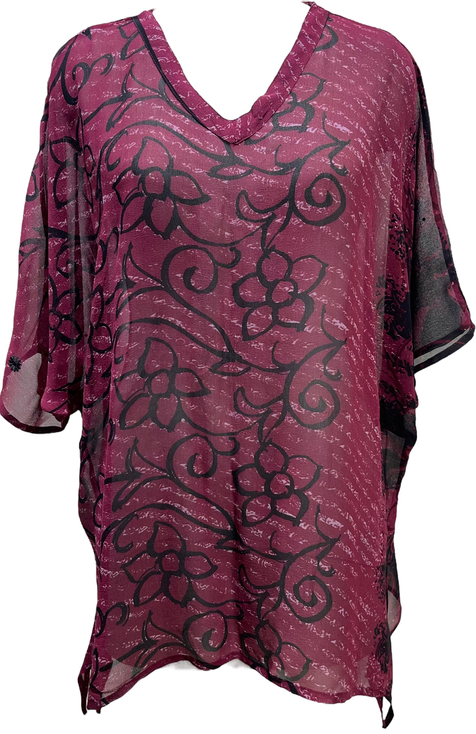 PRG4302 Sheer Avatar Pure Silk Long Tunic with Side Ties