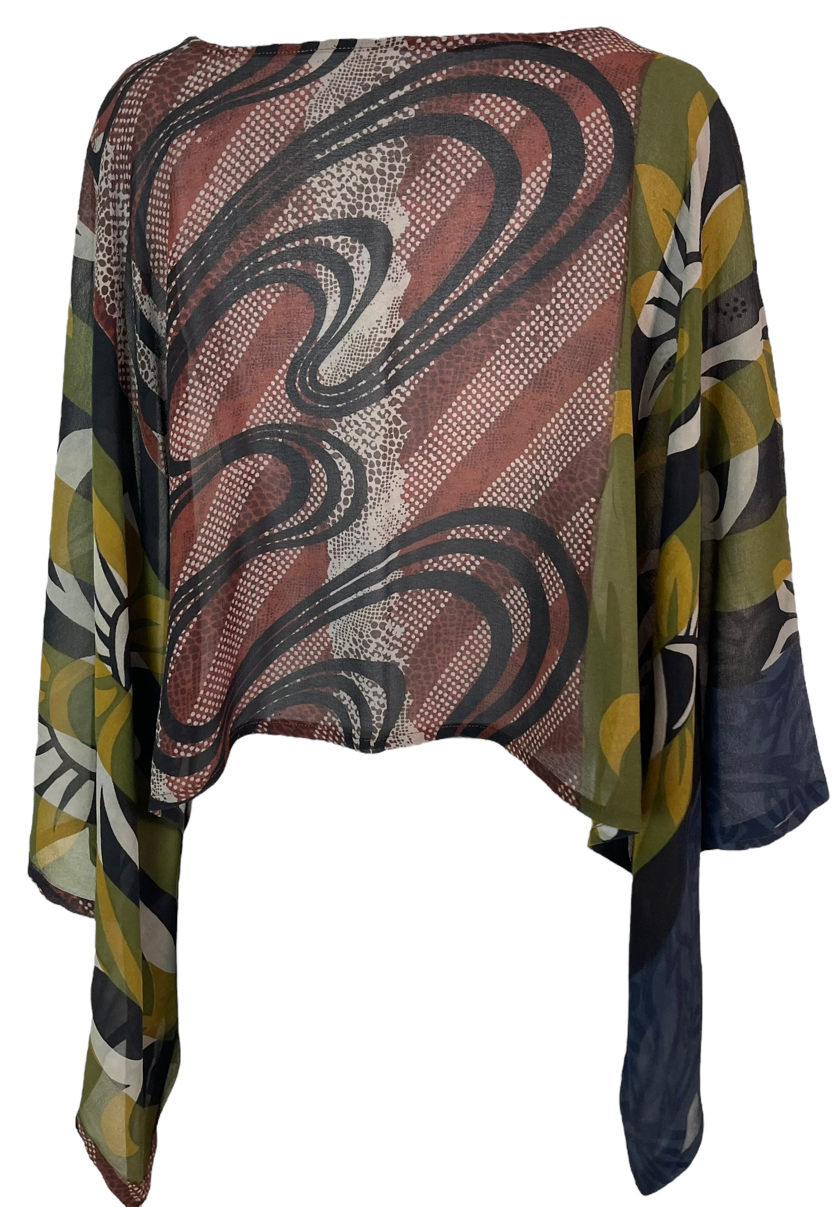 PRG5777 Sheer Avatar Pure Silk Kimono-Sleeved Top