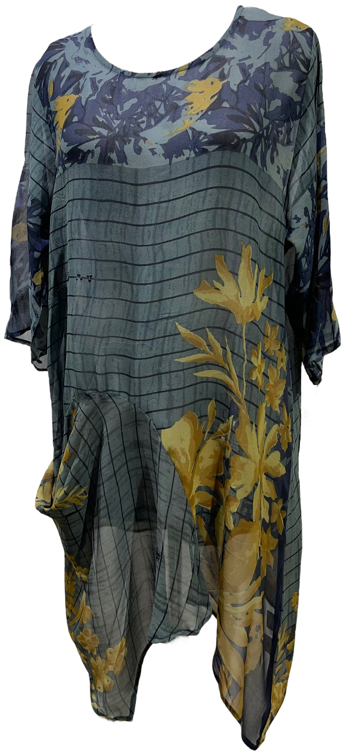 PRG5511 Sheer Wabi Sabi Pure Silk Self Pocket Tunic Dress