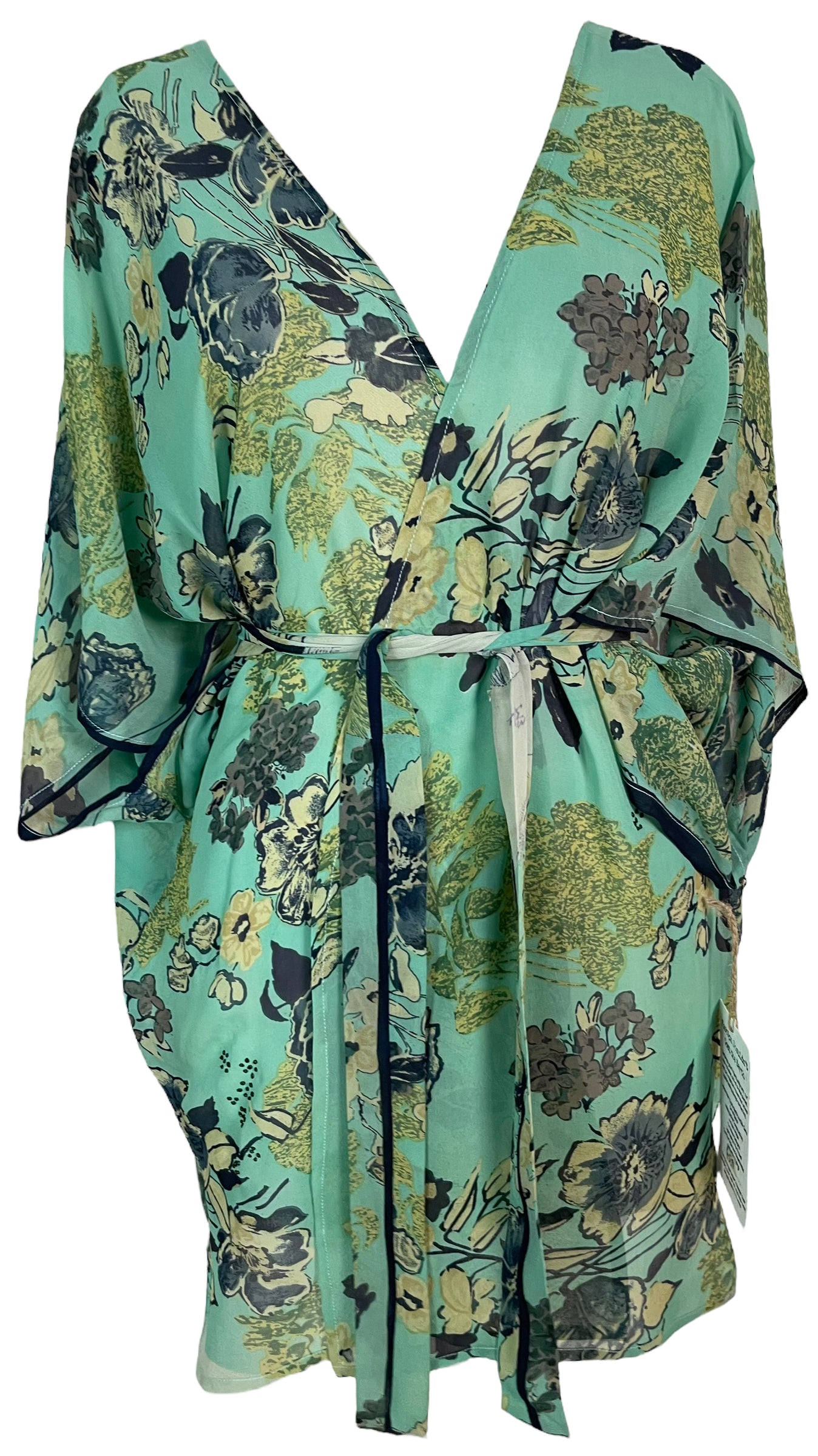 PRG5391 Sheer Wabi Sabi Pure Silk Kimono-Sleeved Jacket with Belt