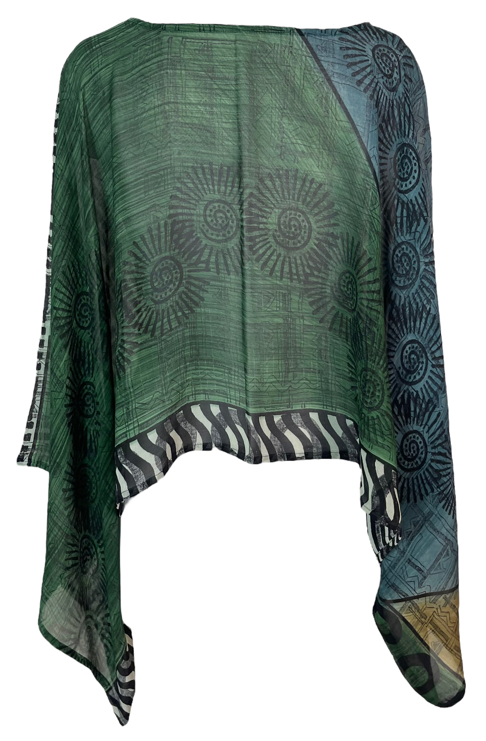 PRG5787 Sheer Avatar Pure Silk Kimono-Sleeved Top