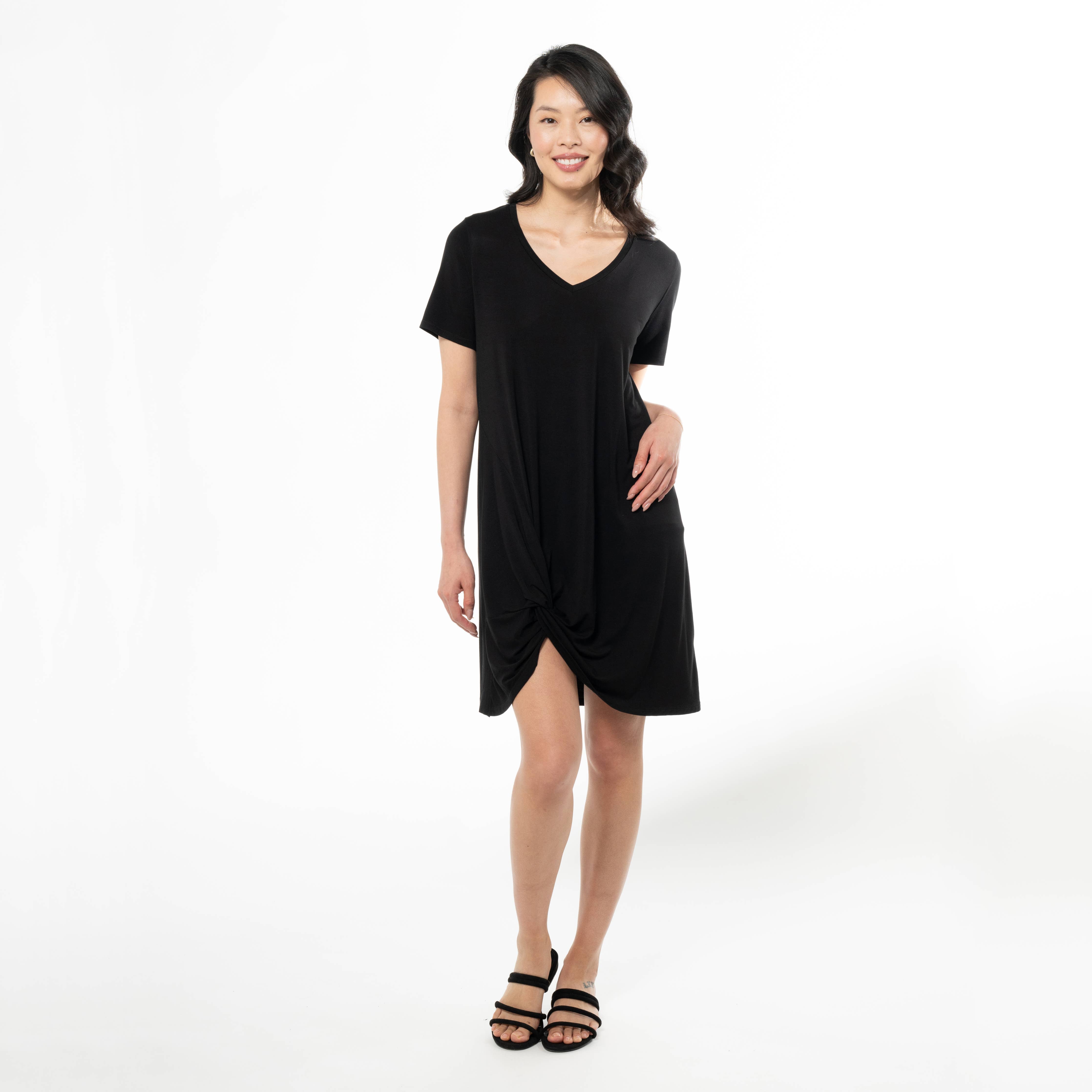 Lilah Twist Knot Bamboo T-shirt Dress - Black