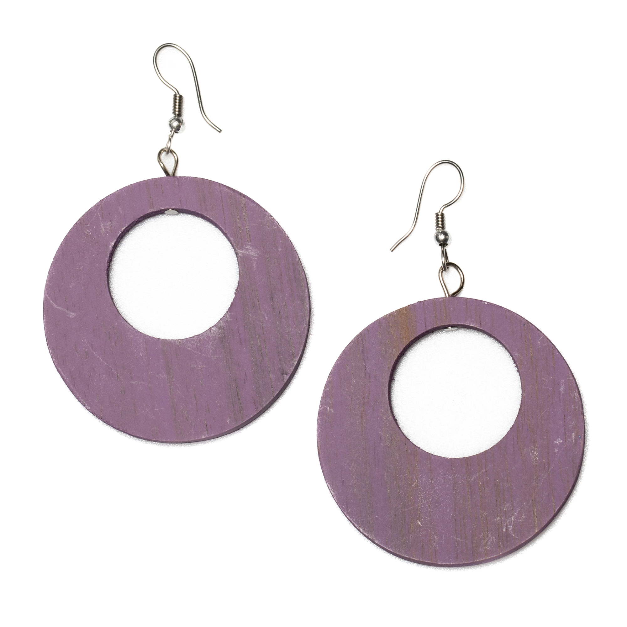 Purple Round Tinted Wooden Hoop Earrings