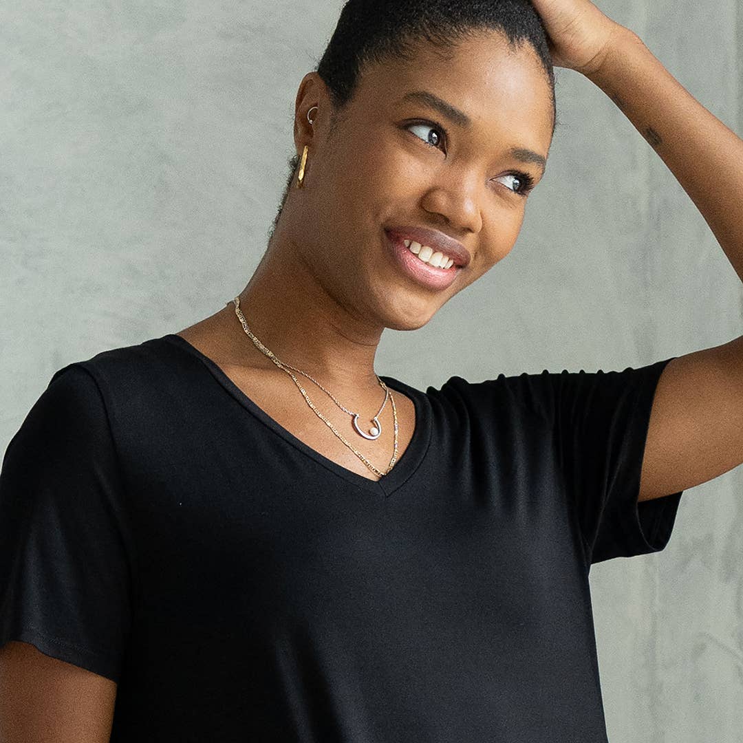 Lilah Twist Knot Bamboo T-shirt Dress - Black