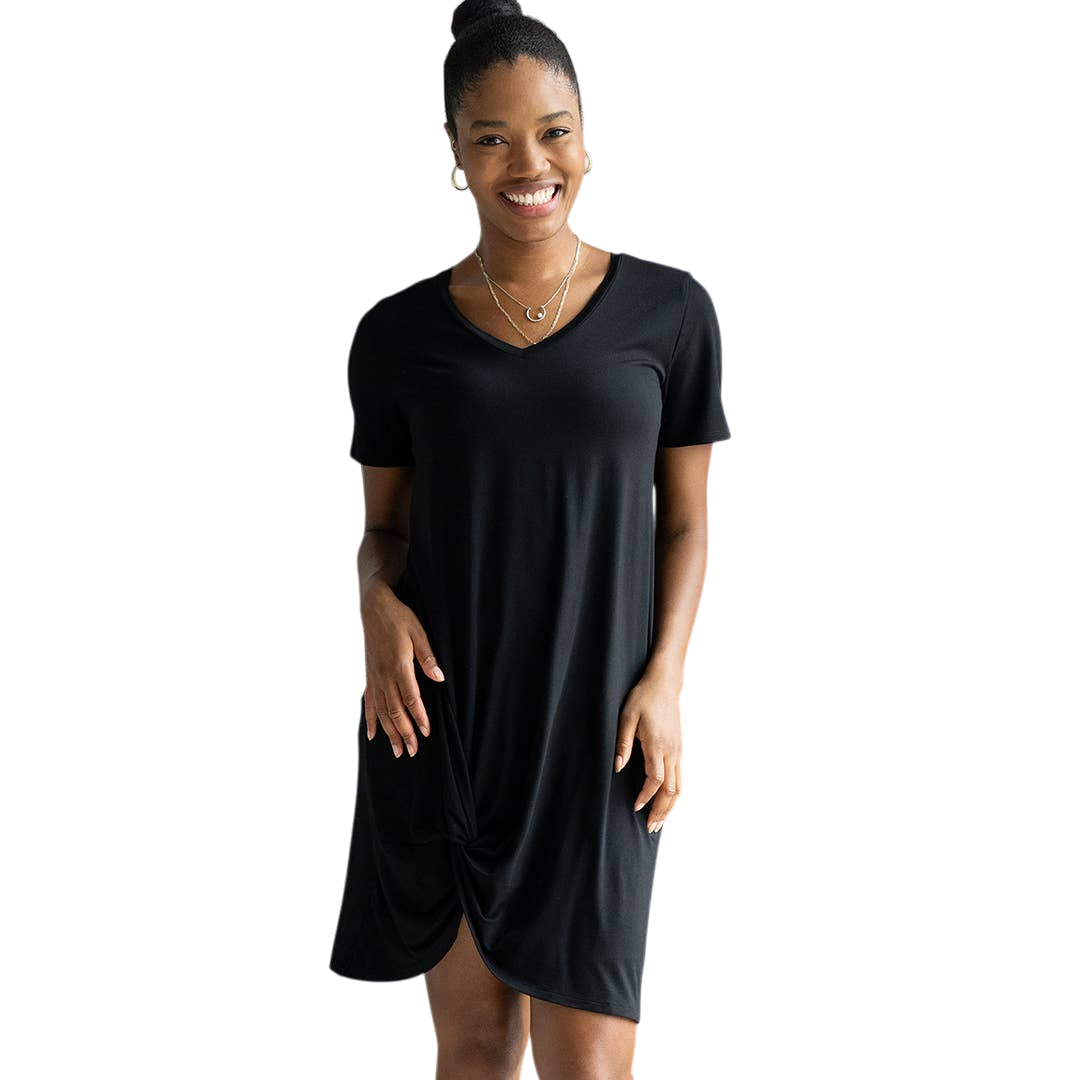 Lilah Twist Knot Bamboo T-shirt Dress - Black
