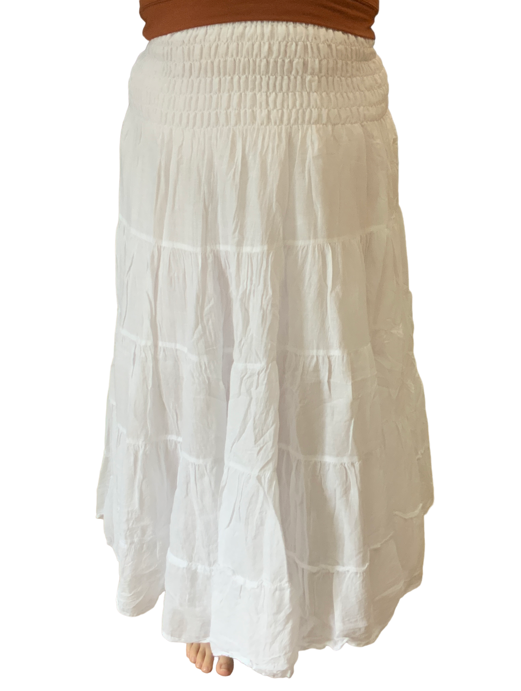 White Cotton Voile Tiered Skirt